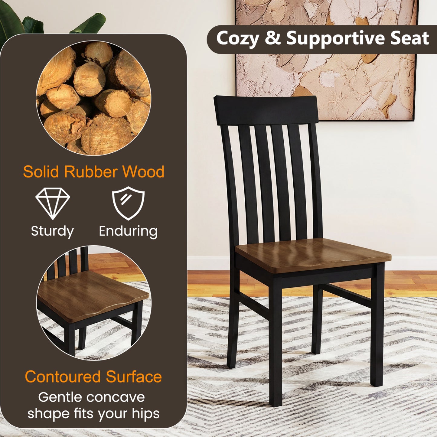 Dining Chairs with Slatted High Backrest, Set of 2