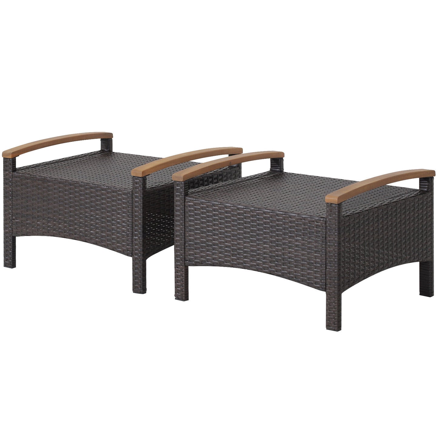 Wicker Patio Ottoman Set of 2 with Cushions - Mix Brown