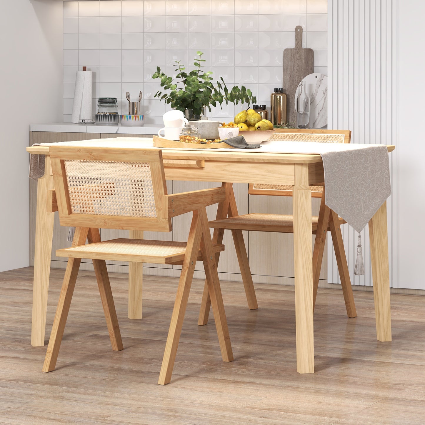 Rattan Accent Chairs Set of 2 with Bamboo Frame