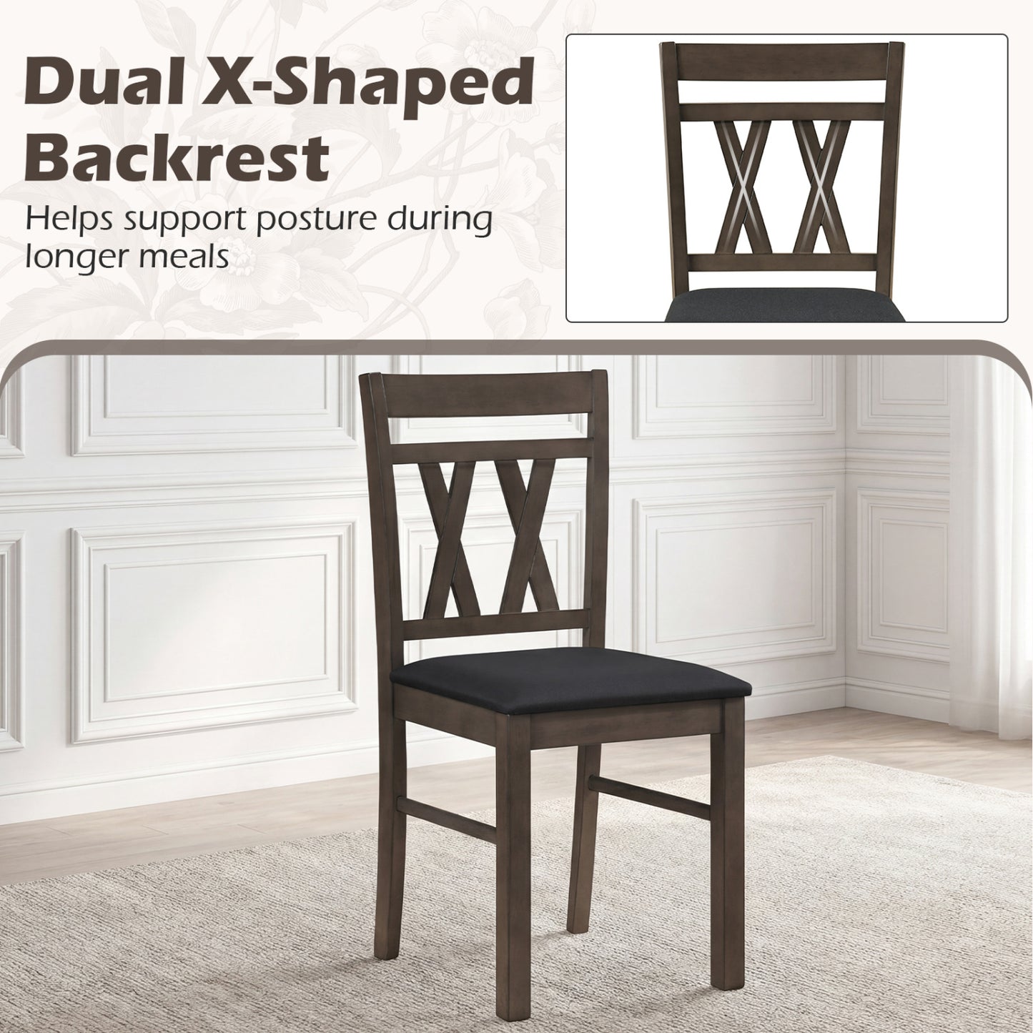 Upholstered Dining Chairs Set of 2 with High Back - Gray