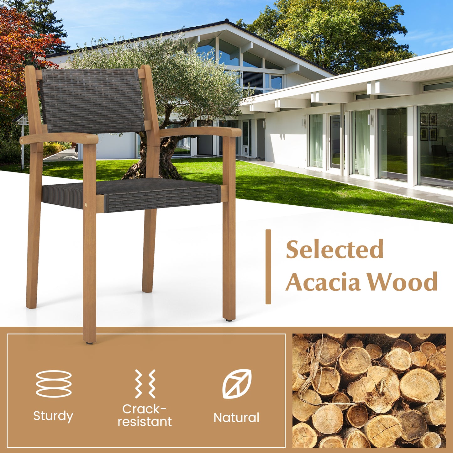 Stackable Wicker Dining Chairs Set of 2 - Mixed Brown
