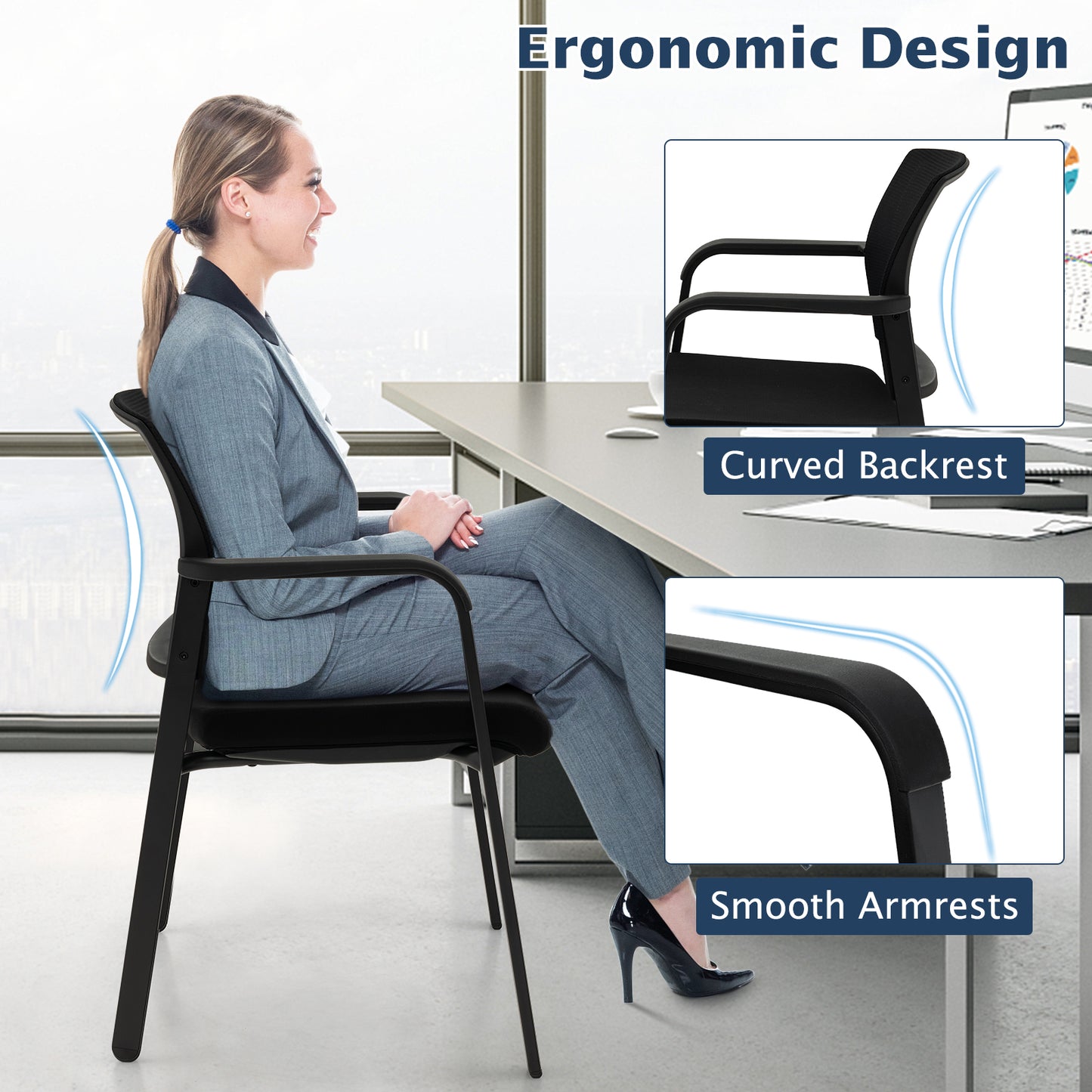 Stackable Reception Chairs with Padded Seat, Set of 2