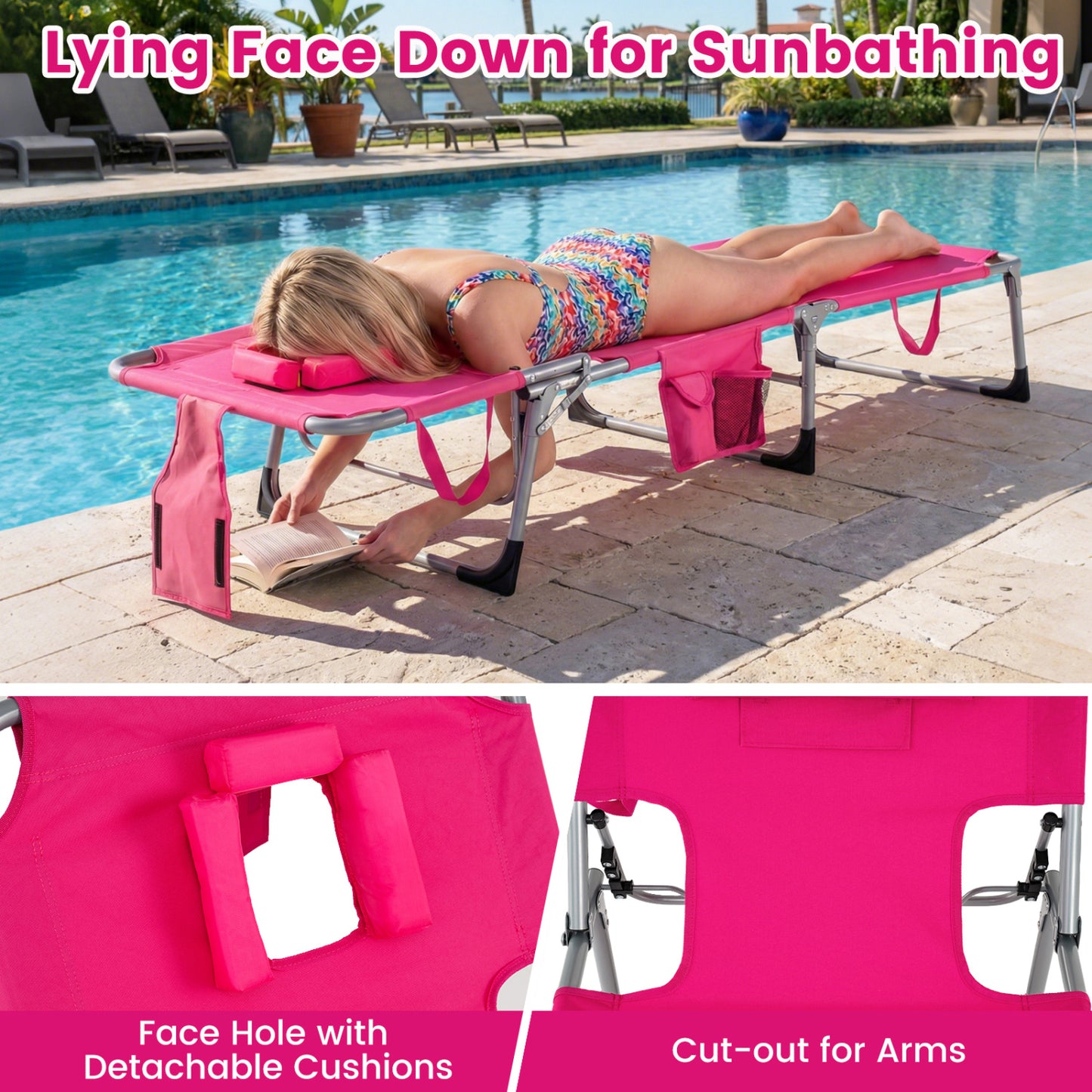 Adjustable Tanning Lounge Chair Set of 2 with Face Hole