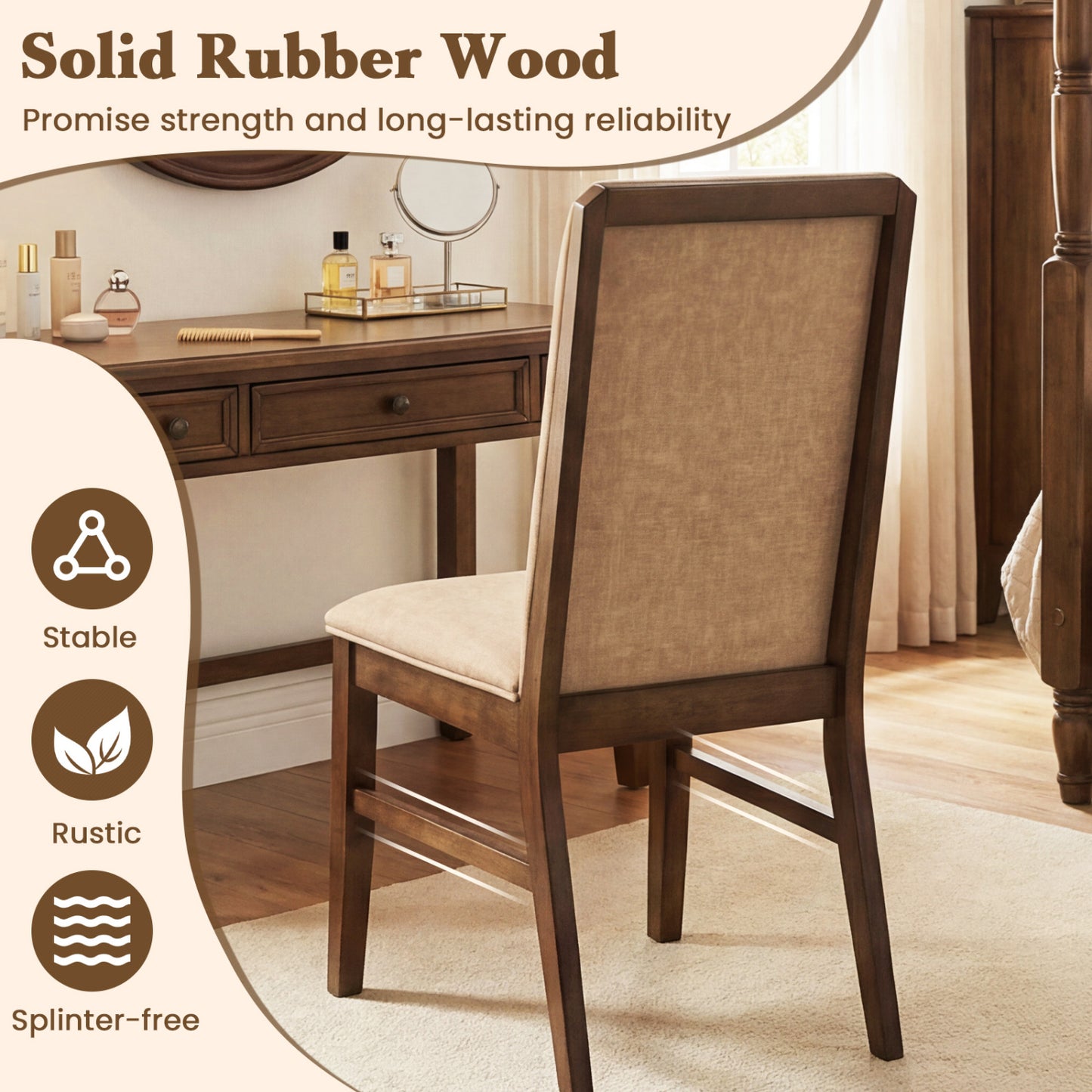 Upholstered Dining Chairs Set of 2 with Rubber Wood Legs