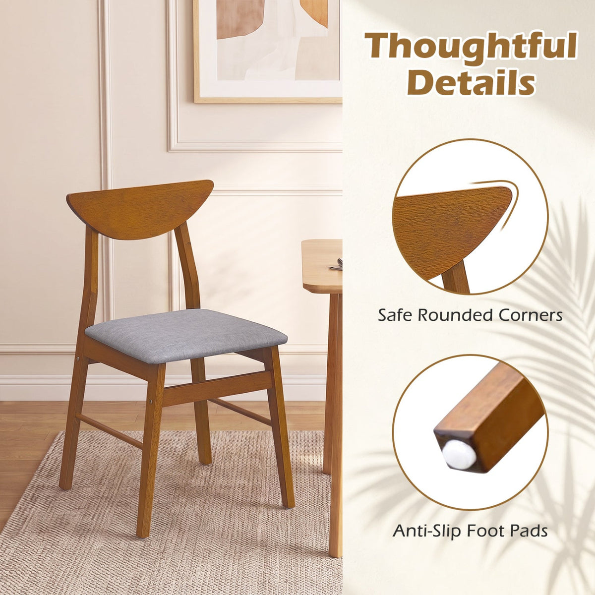 Upholstered Dining Chairs Set of 2 with Curved Backrest