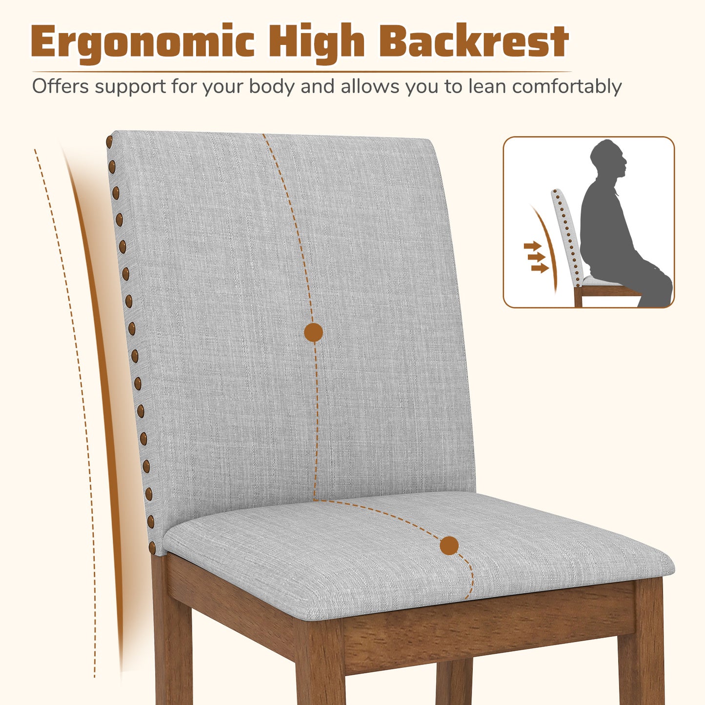 Upholstered Dining Chairs Set of 2 with Nailhead Trim