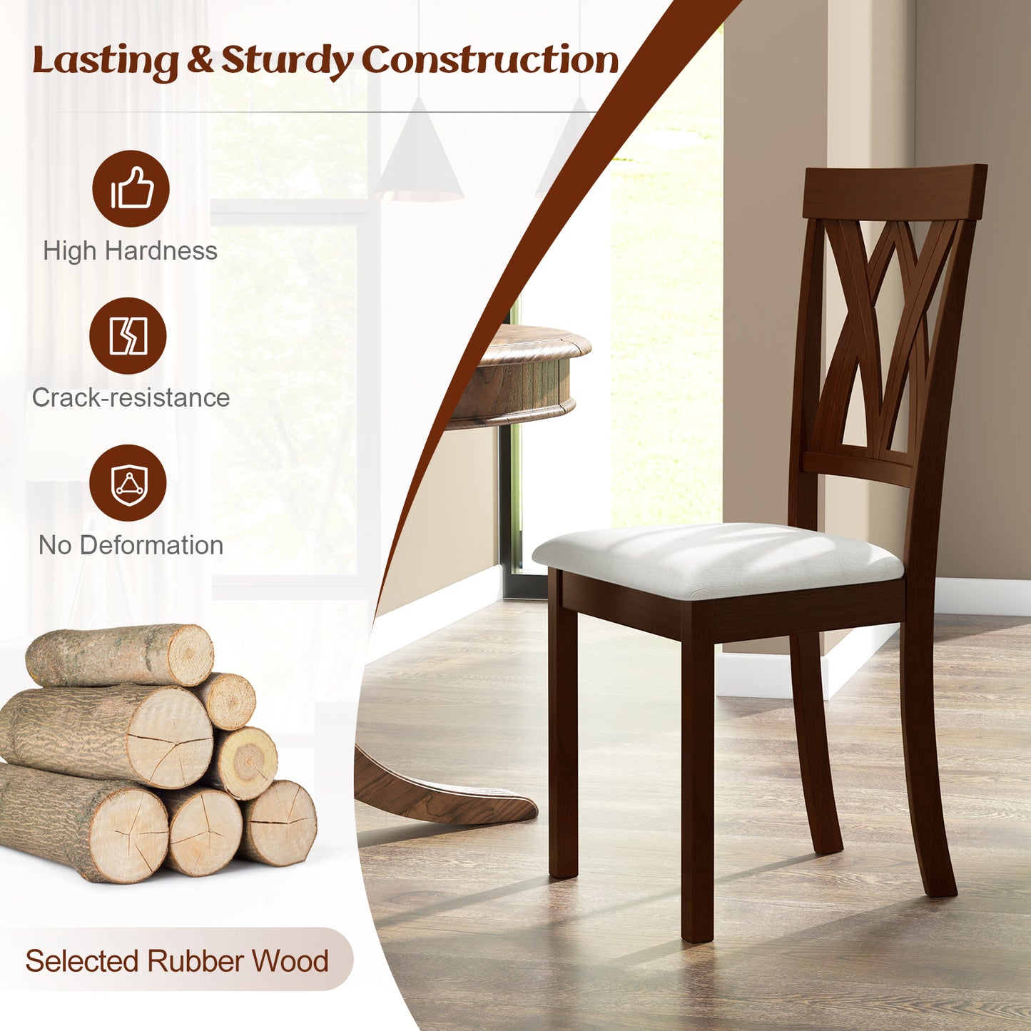 Upholstered Dining Chairs Set of 2 with Rubber Wood Frame
