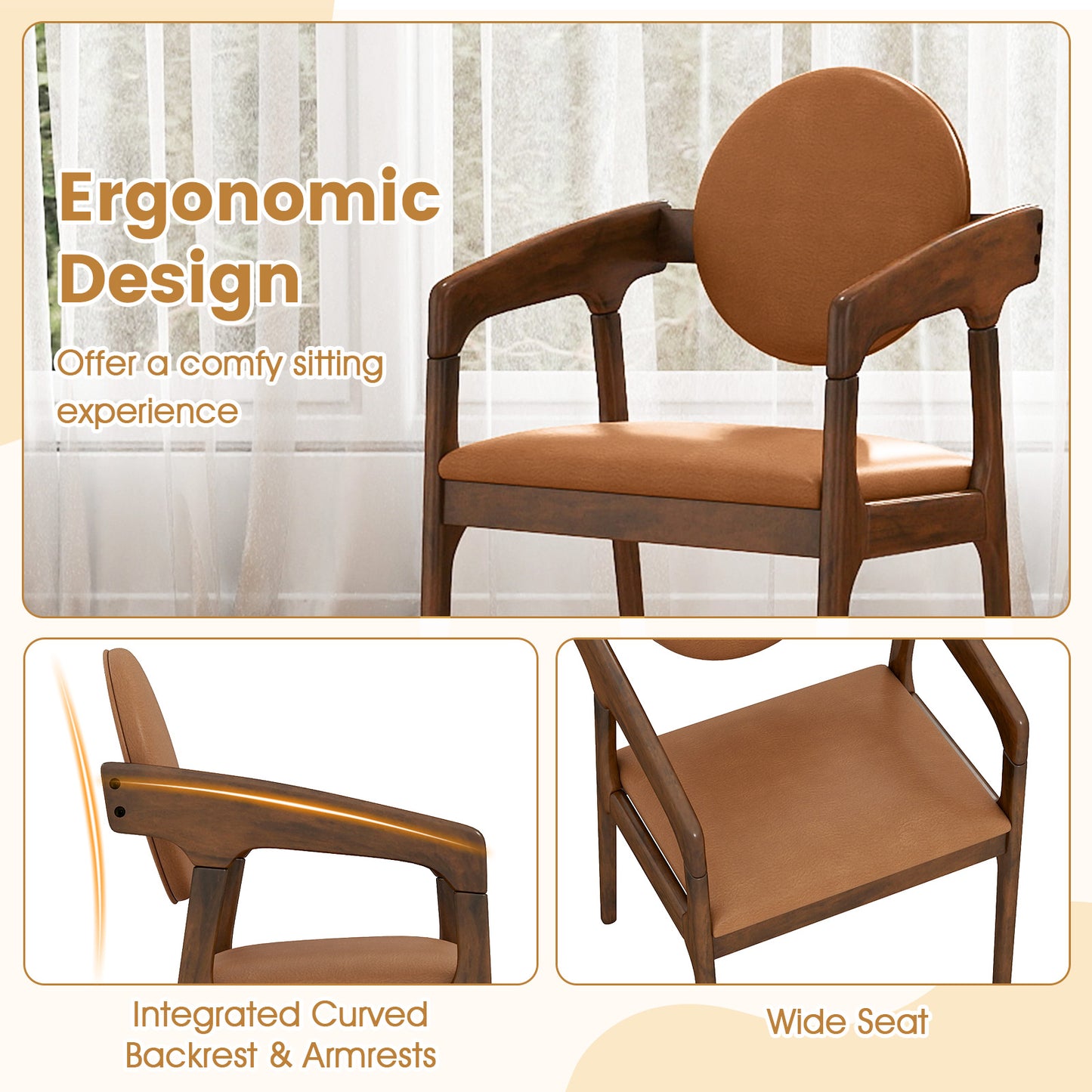 Wooden Dining Chairs Set of 2 with PU Leather Upholstery