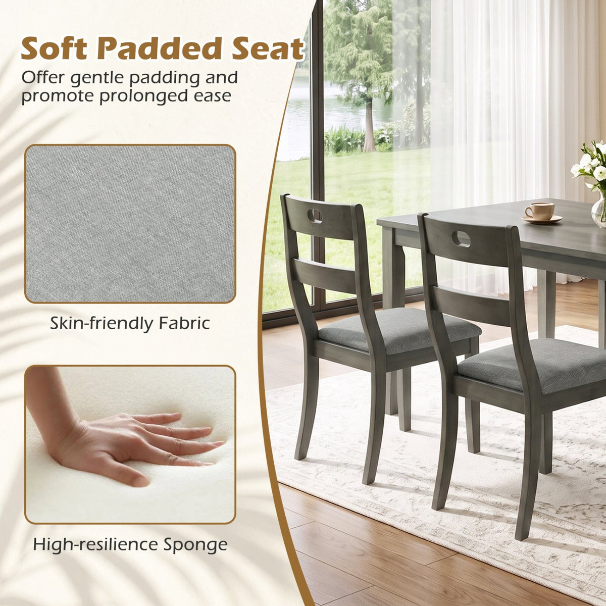 Wooden Dining Chairs Set of 2 with Padded Seats