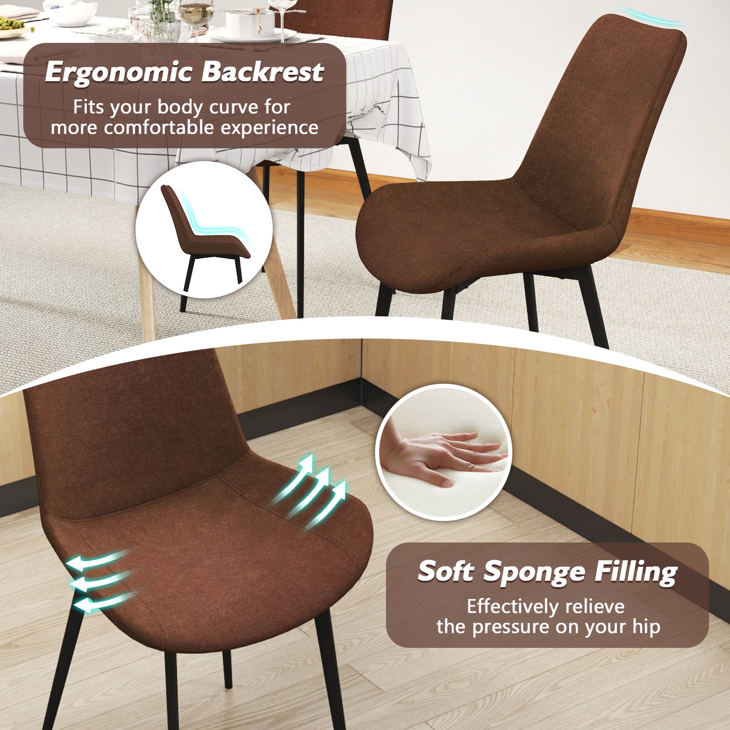 Upholstered Dining Chairs Set of 4 with Padded Backs