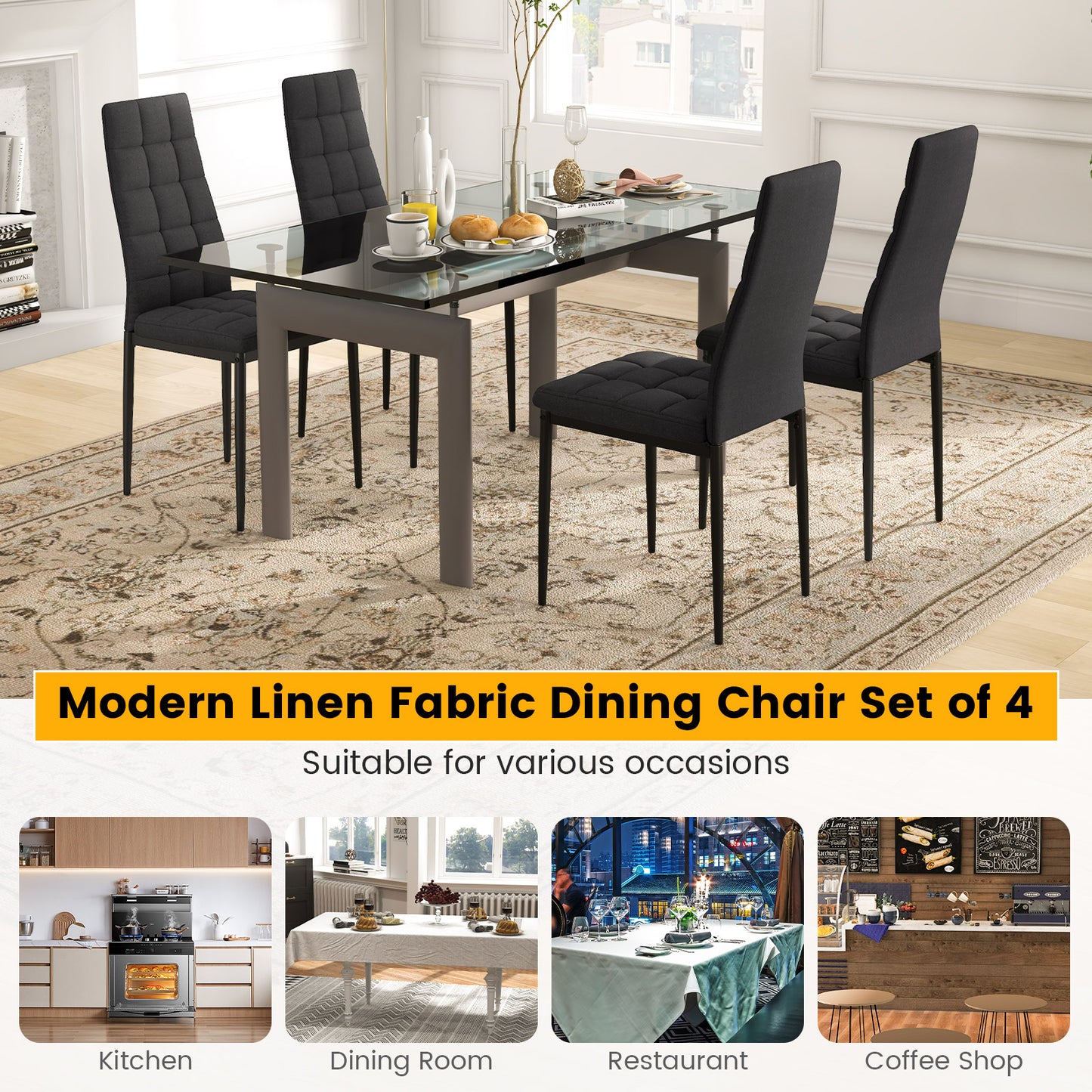 Upholstered Dining Chairs Set of 4 with High Back