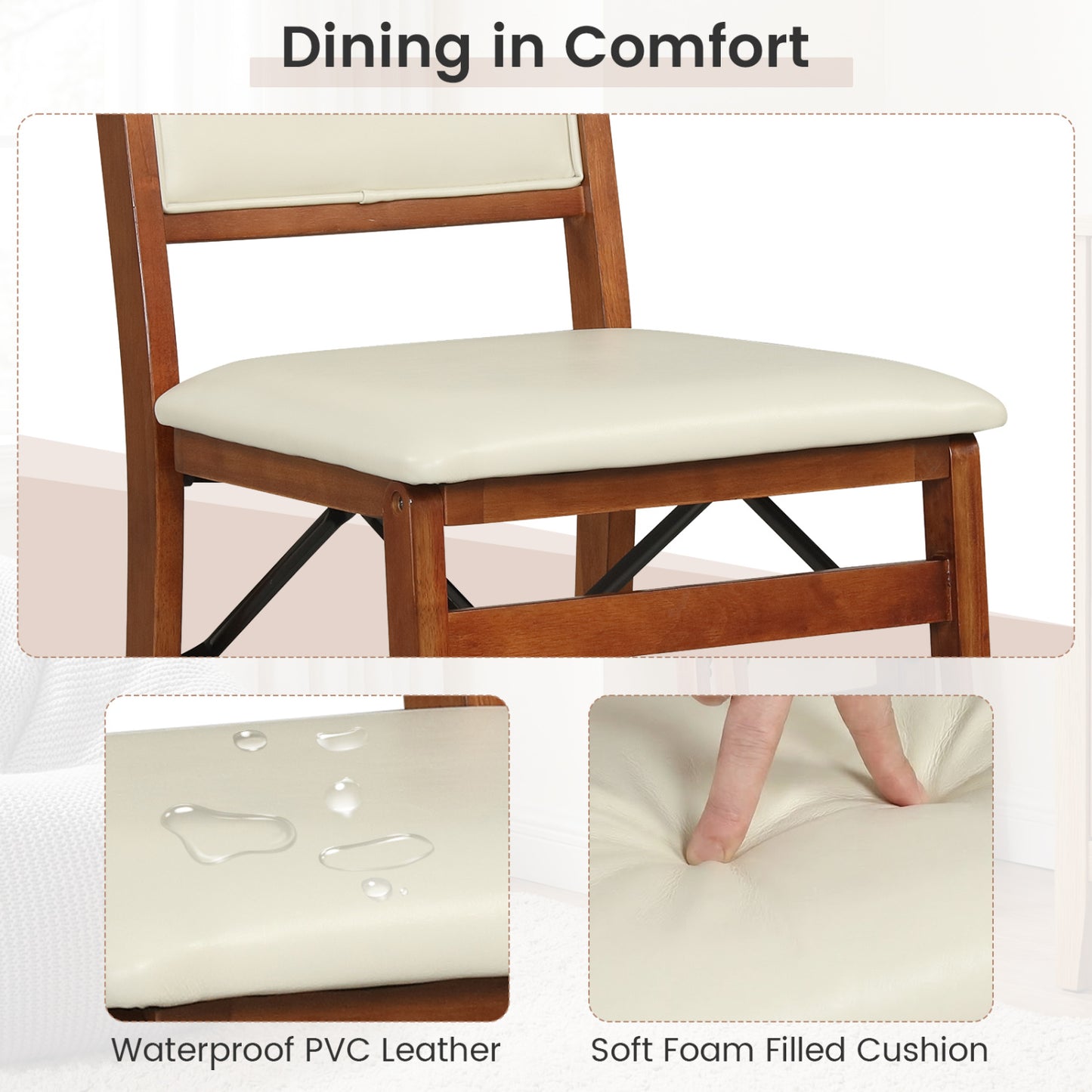 Folding Dining Chairs Set of 4 with Padded Seat