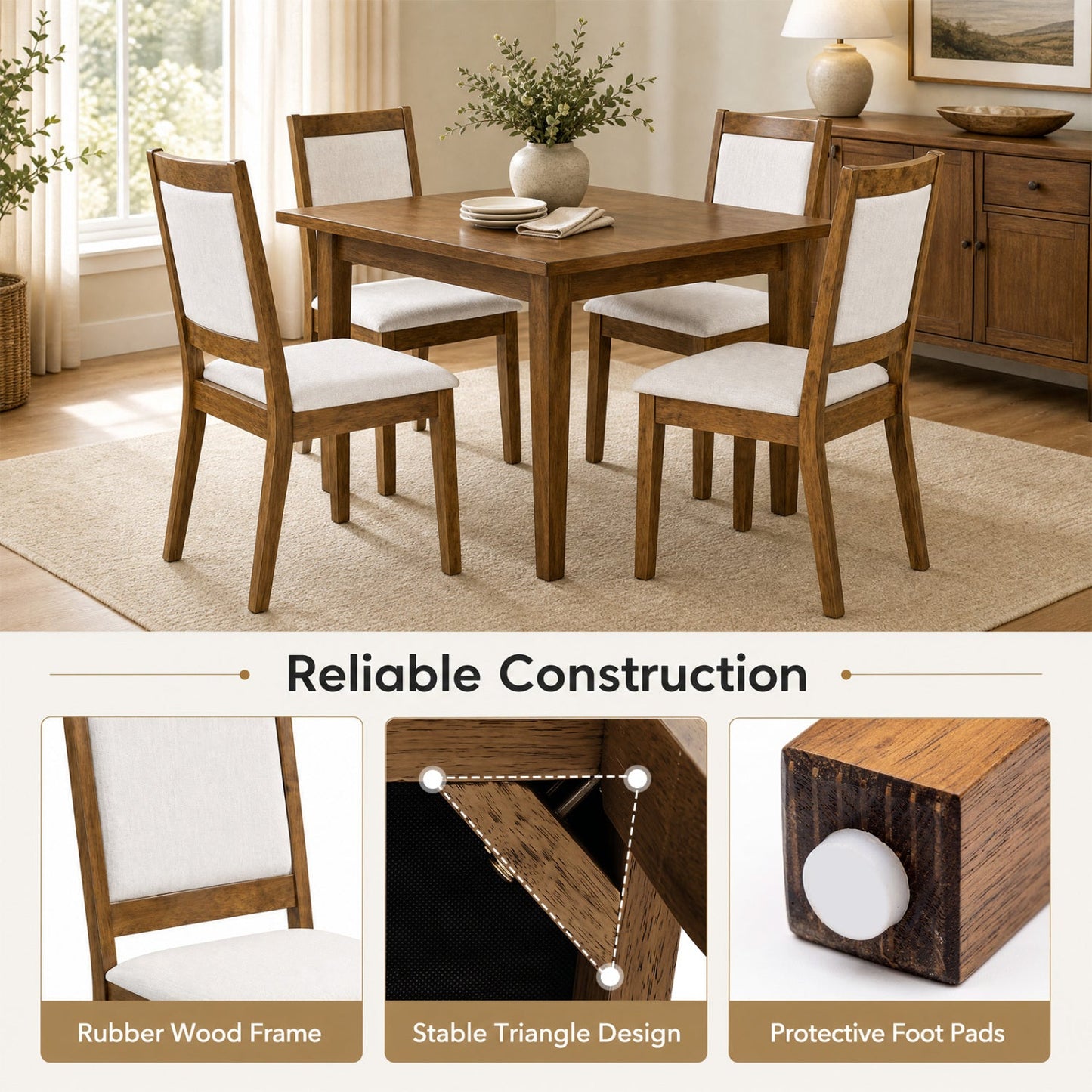 Upholstered Dining Chairs Set of 4 with Padded Backrest