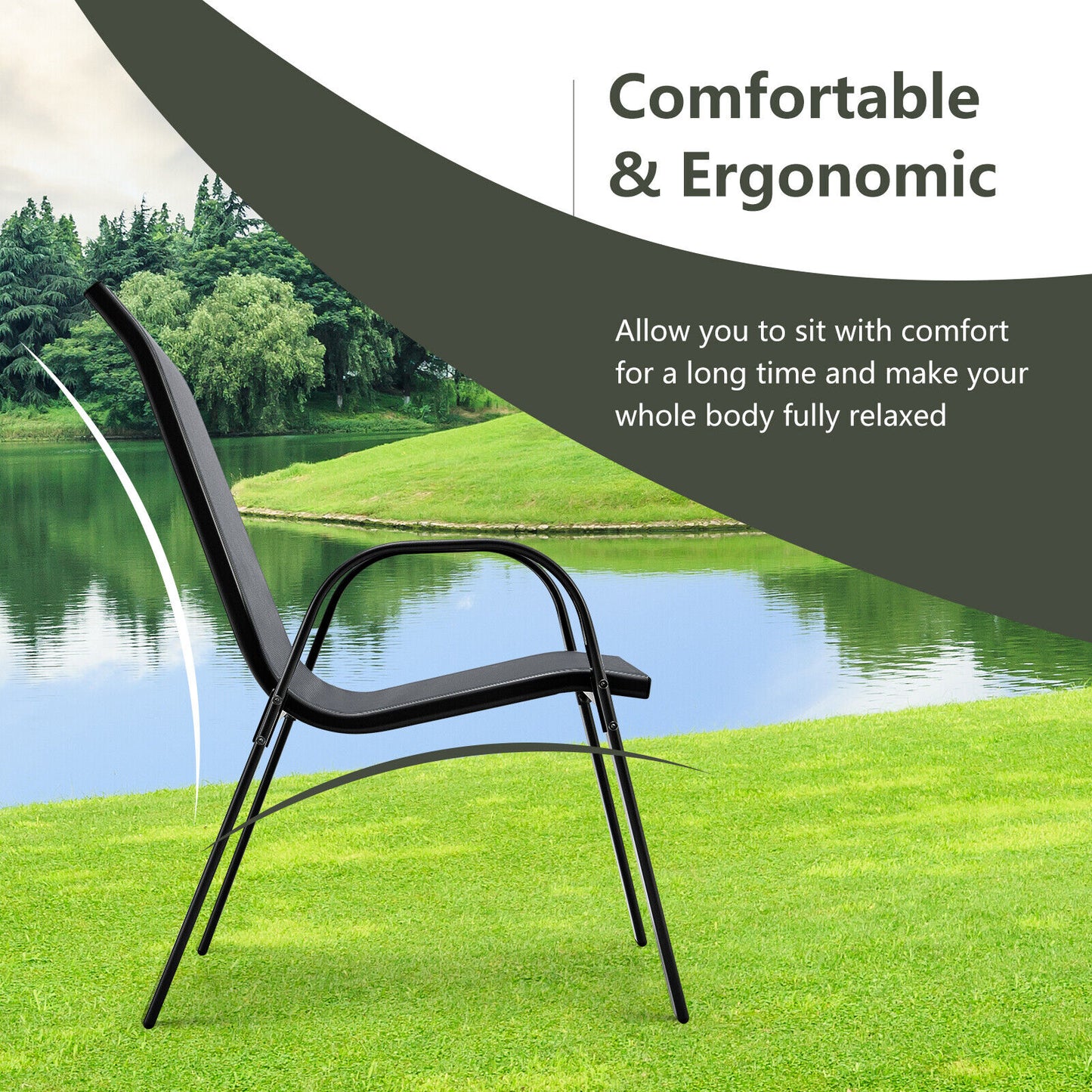 Stackable Patio Dining Chairs Set of 4 with Armrests