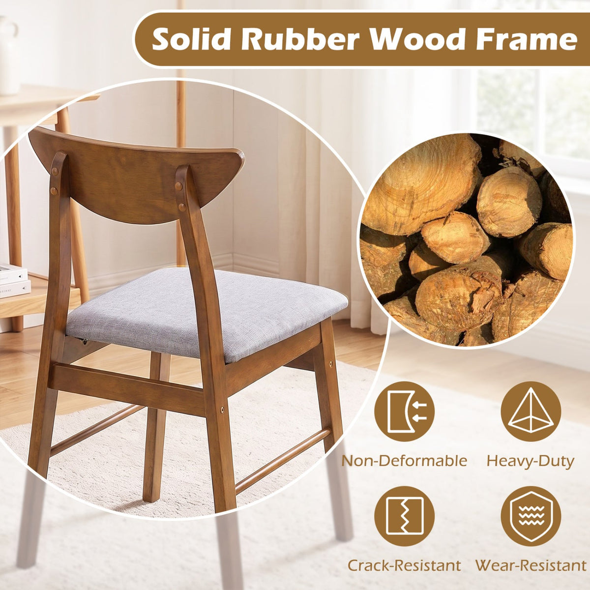 Upholstered Dining Chairs Set of 4 with Curved Backrest