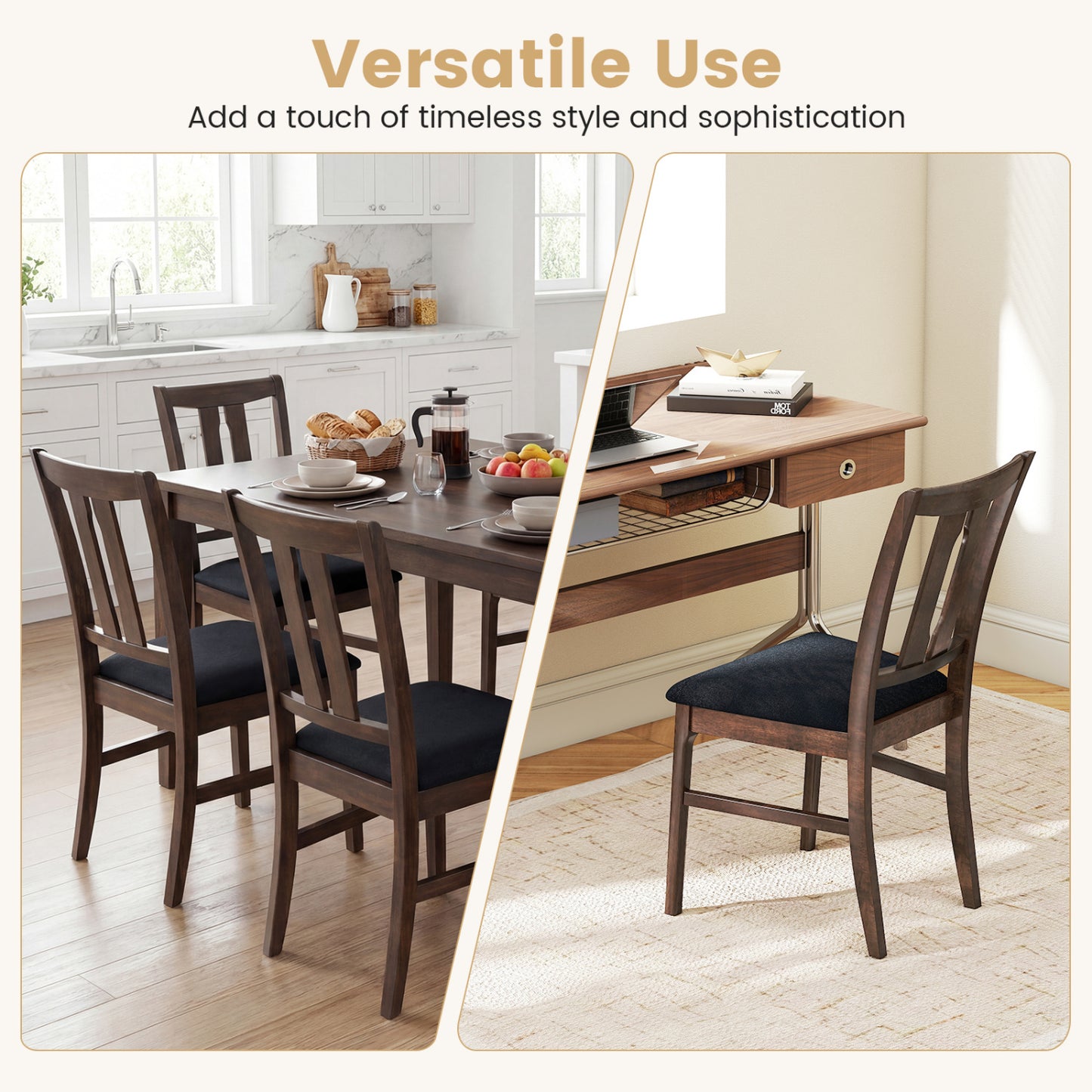 Wooden Upholstered Dining Chairs Set of 4 with High Back