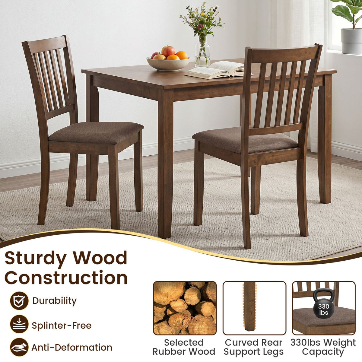 Upholstered Dining Chairs Set of 4 with Rubber Wood Frame
