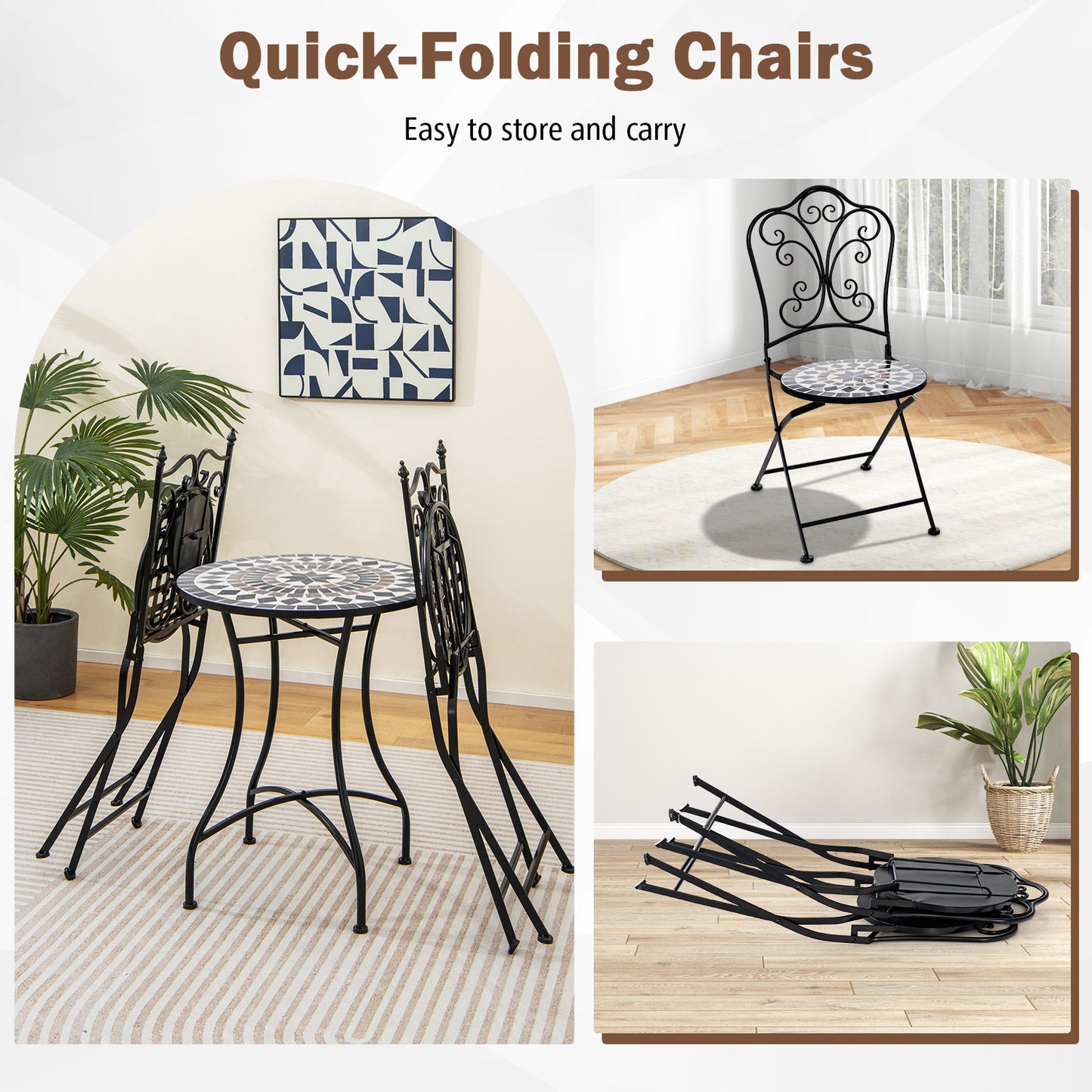 Mosaic Folding Patio Dining Chairs Set of 2 - Metal Frame