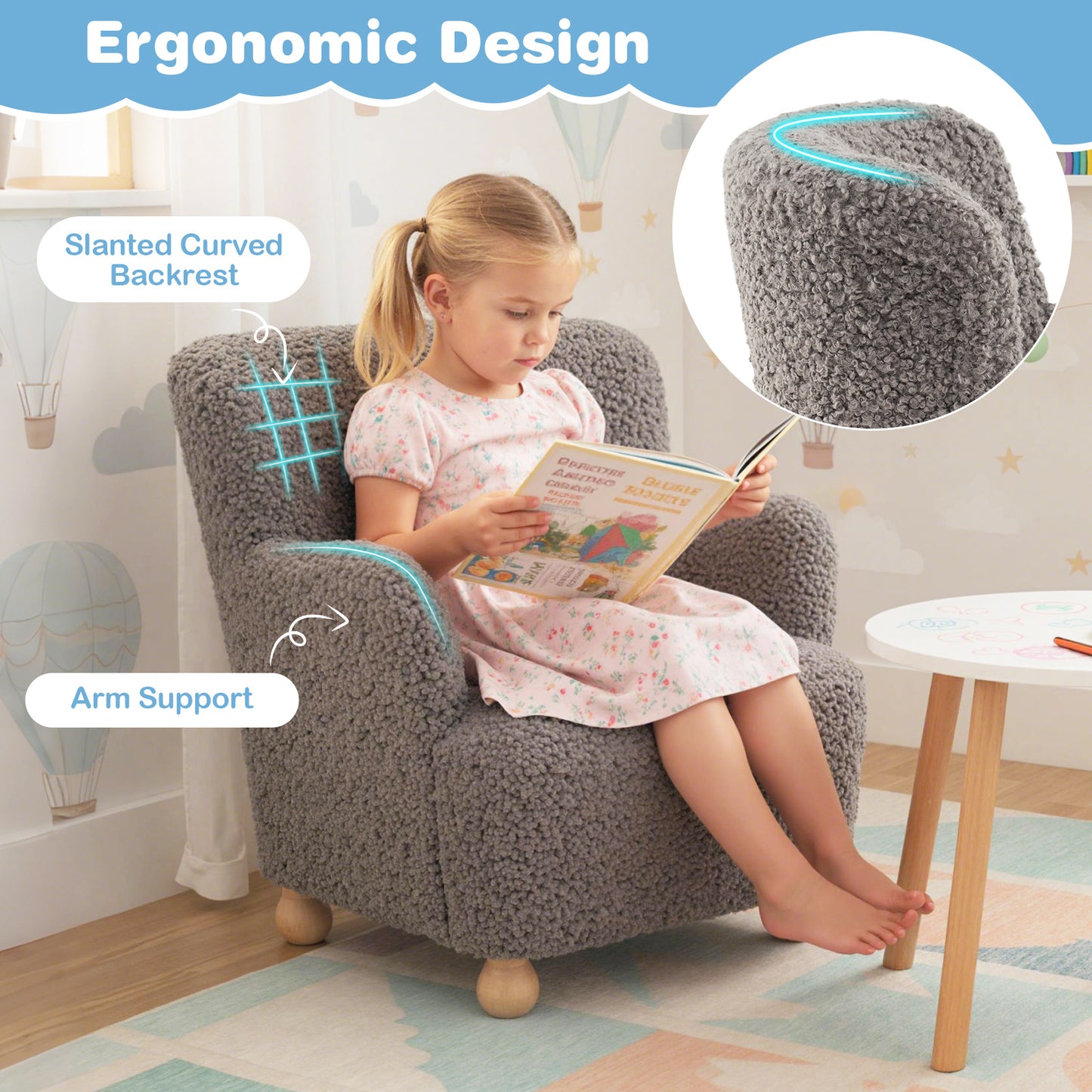 Kids Sherpa Armchair with Solid Wood Legs