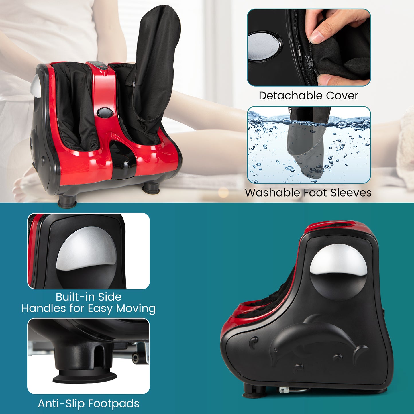 Shiatsu Kneading Rolling Vibration Heating Foot Massager-Red
