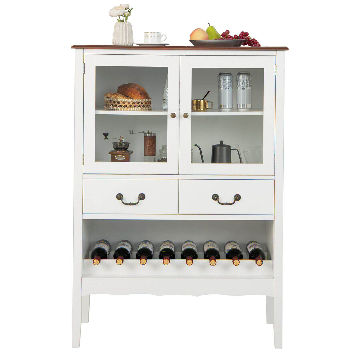Sideboard Buffet Cabinet with 2 Tempered Glass Doors-White