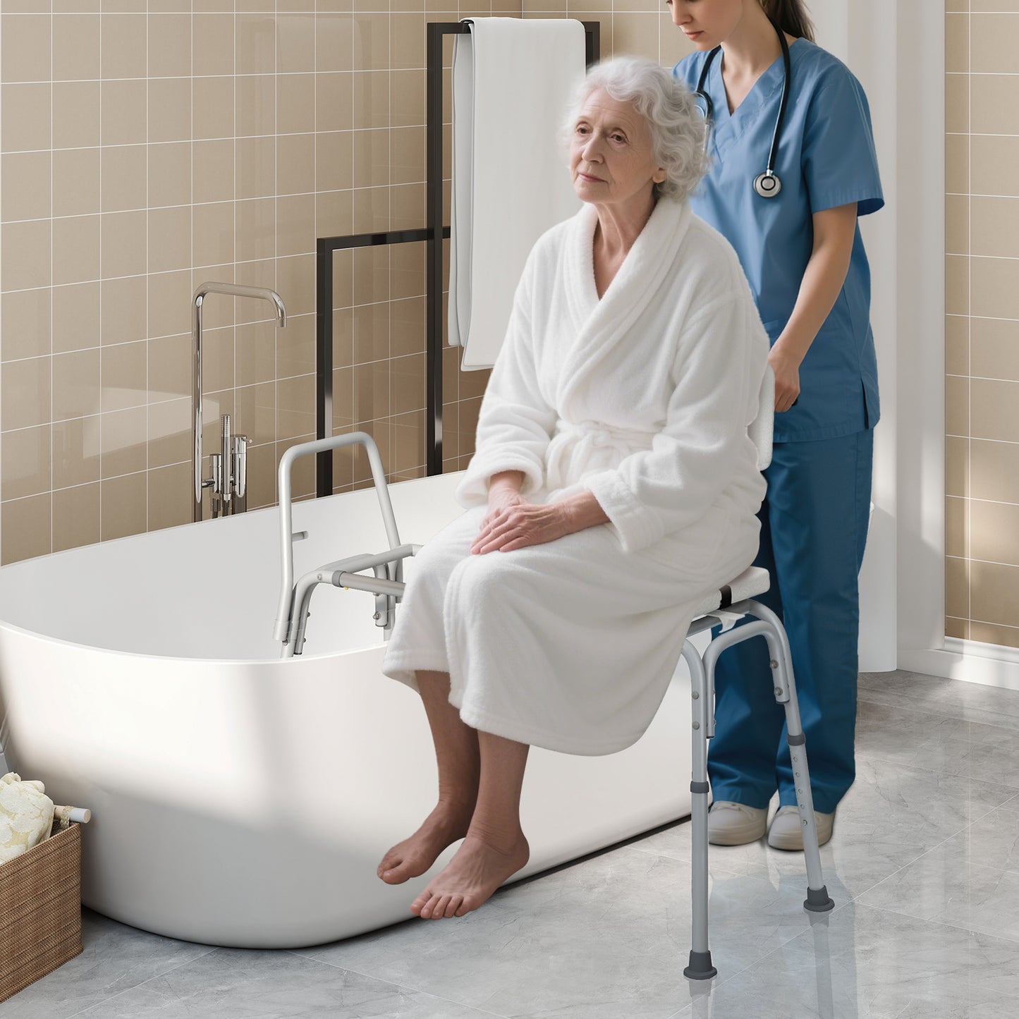 Sliding Tub Transfer Bench with Extra-Wide Seat for Elderly and Disabled