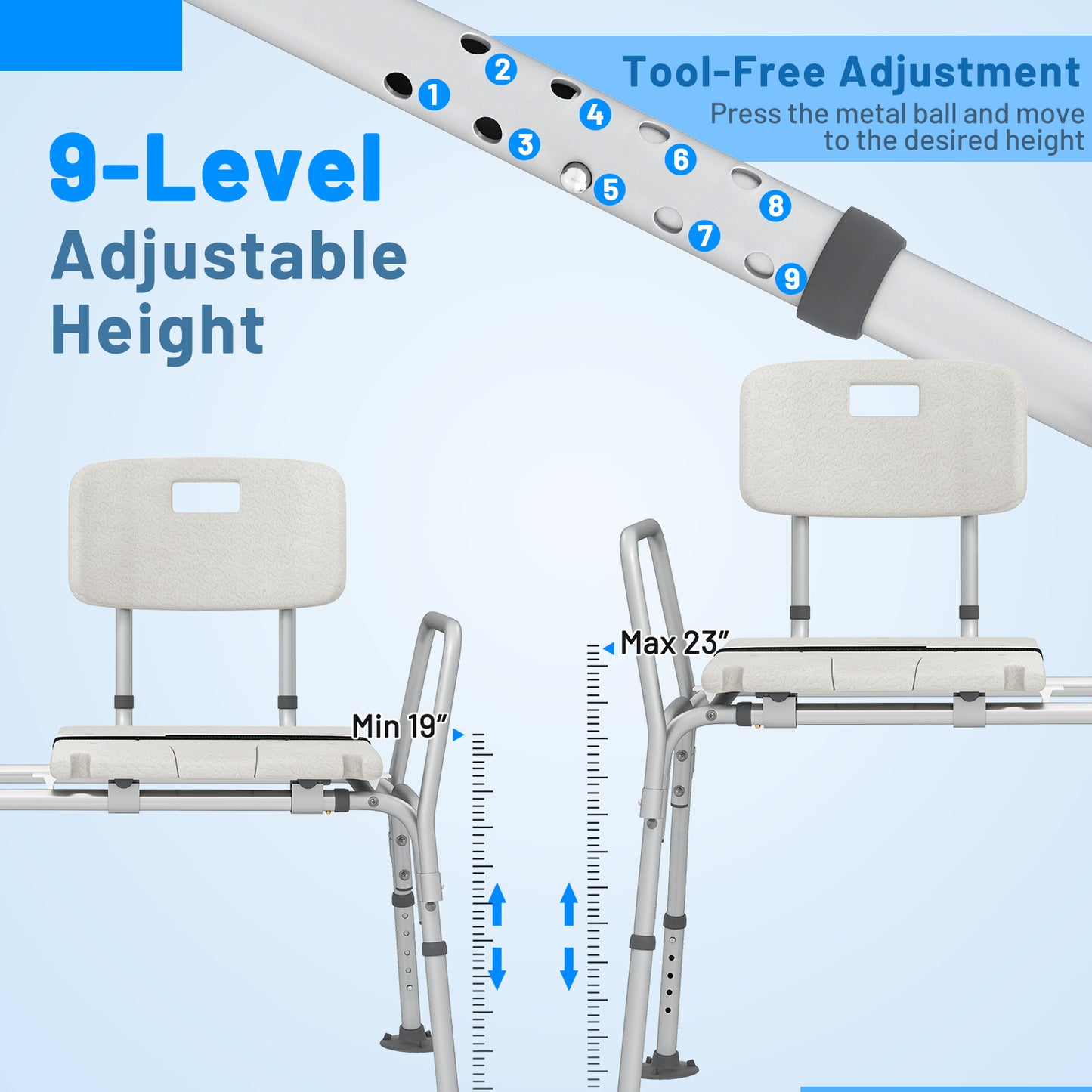 Sliding Tub Transfer Bench with Extra-Wide Seat for Elderly and Disabled