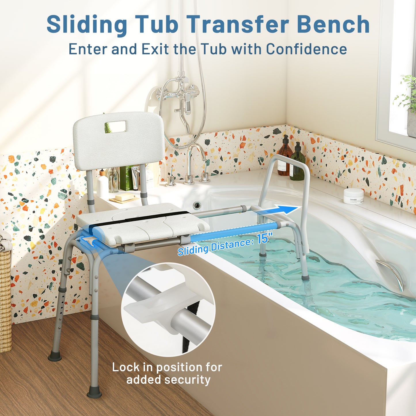 Sliding Tub Transfer Bench with Extra-Wide Seat for Elderly and Disabled