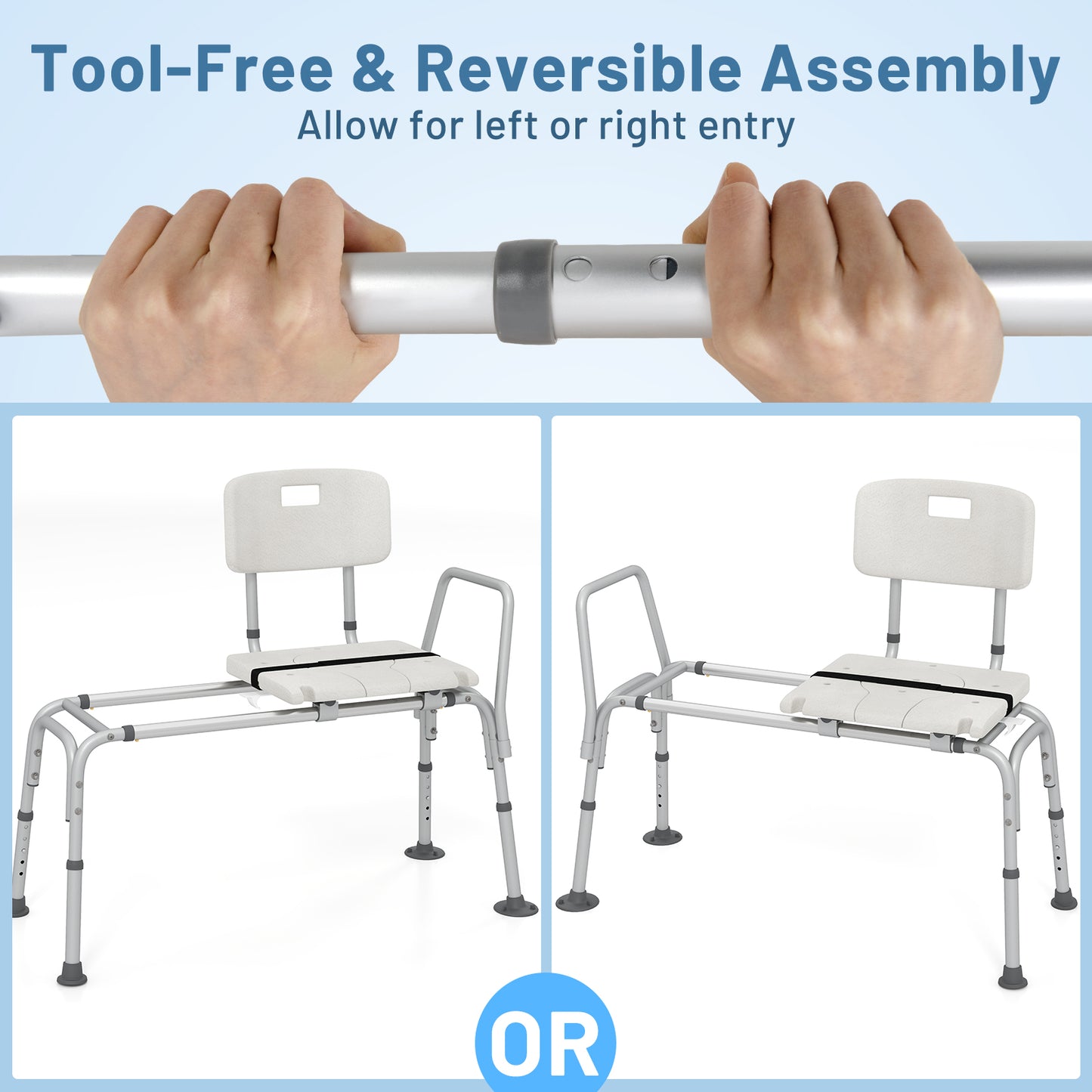 Sliding Tub Transfer Bench with Extra-Wide Seat for Elderly and Disabled