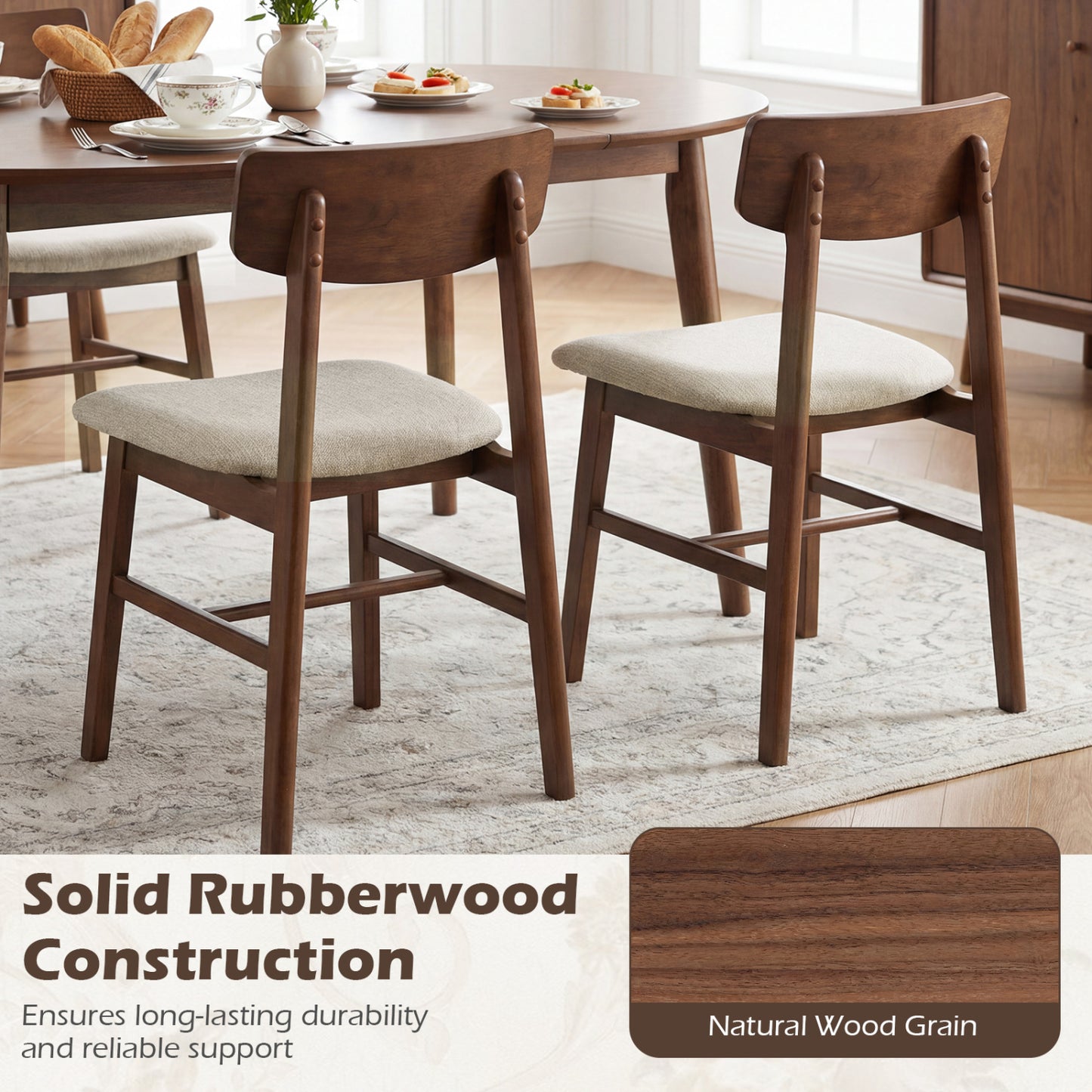 Dining Chairs Set of 4 with Curved Backrest - Walnut