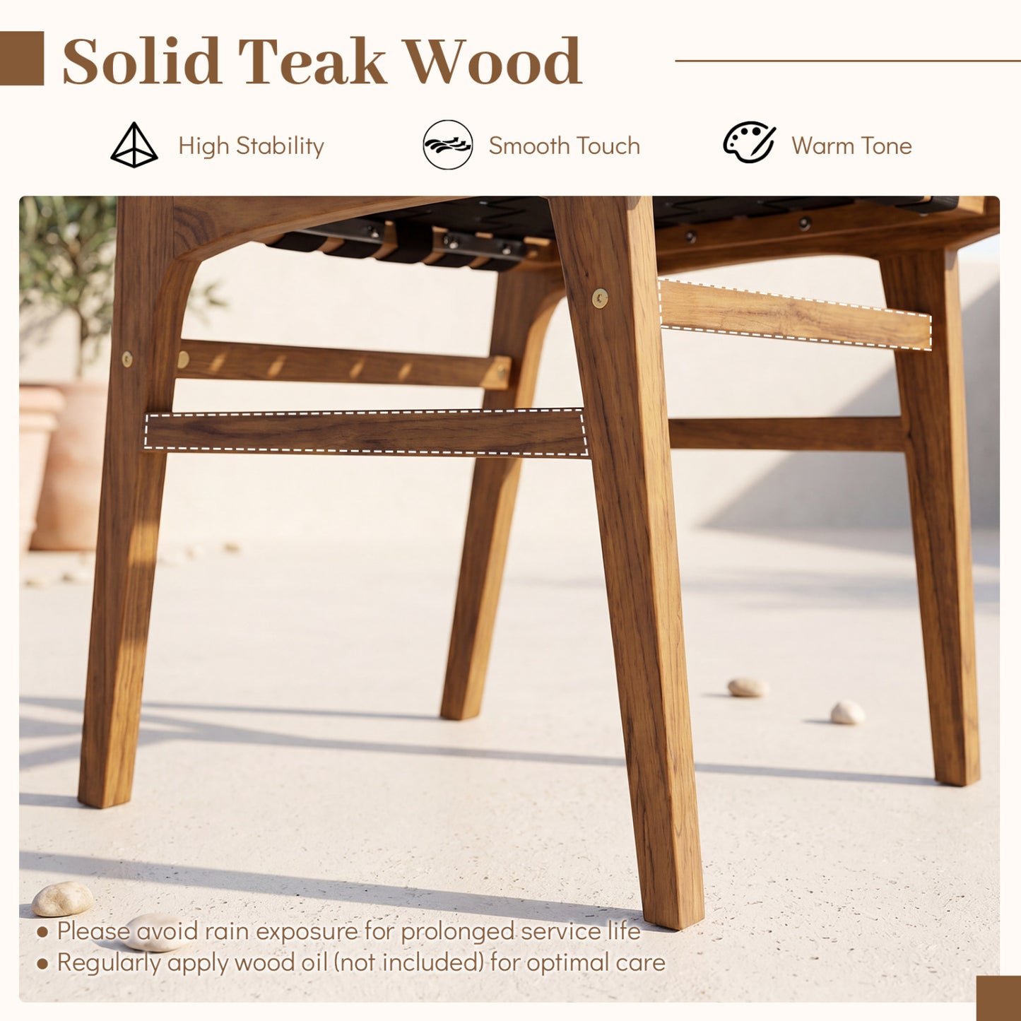 Teak Outdoor Dining Chair with Hand-Woven Strap
