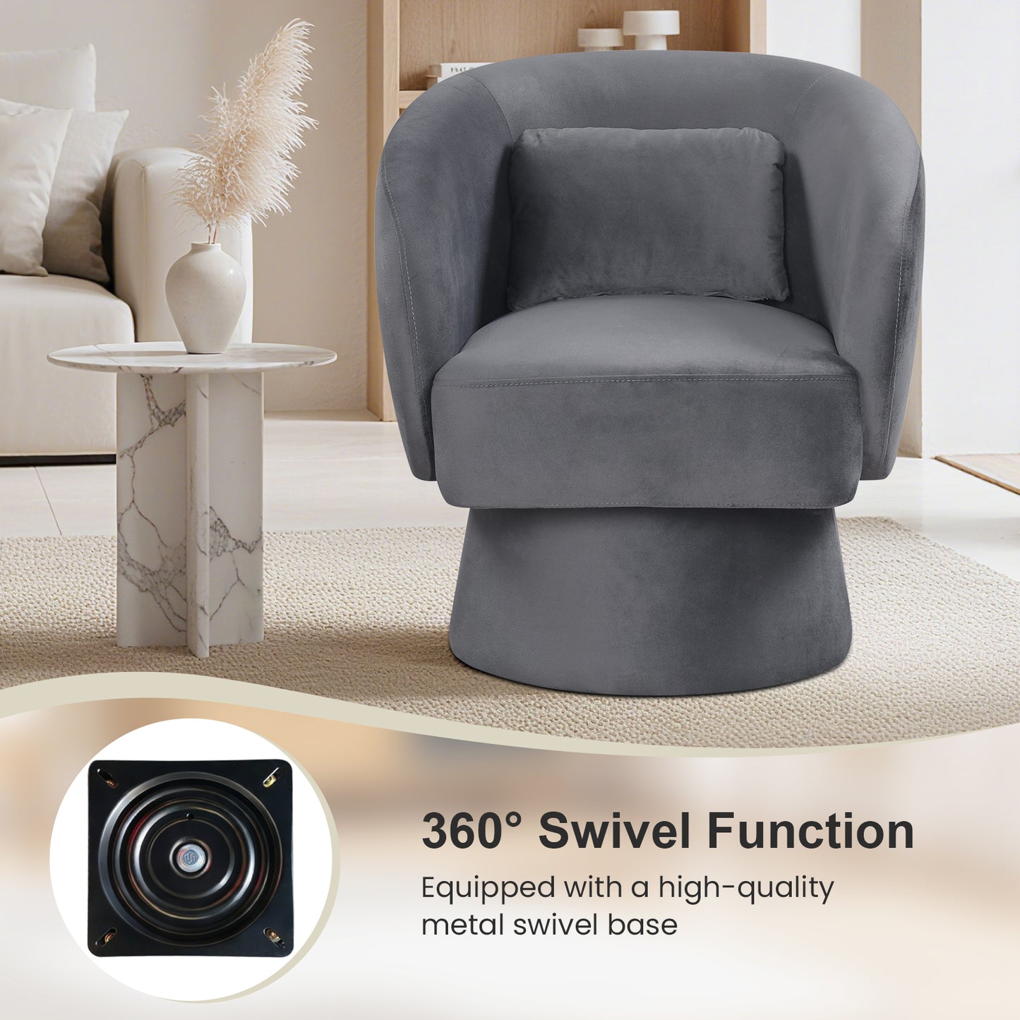 Swivel Barrel Accent Chair with Lumbar Pillow