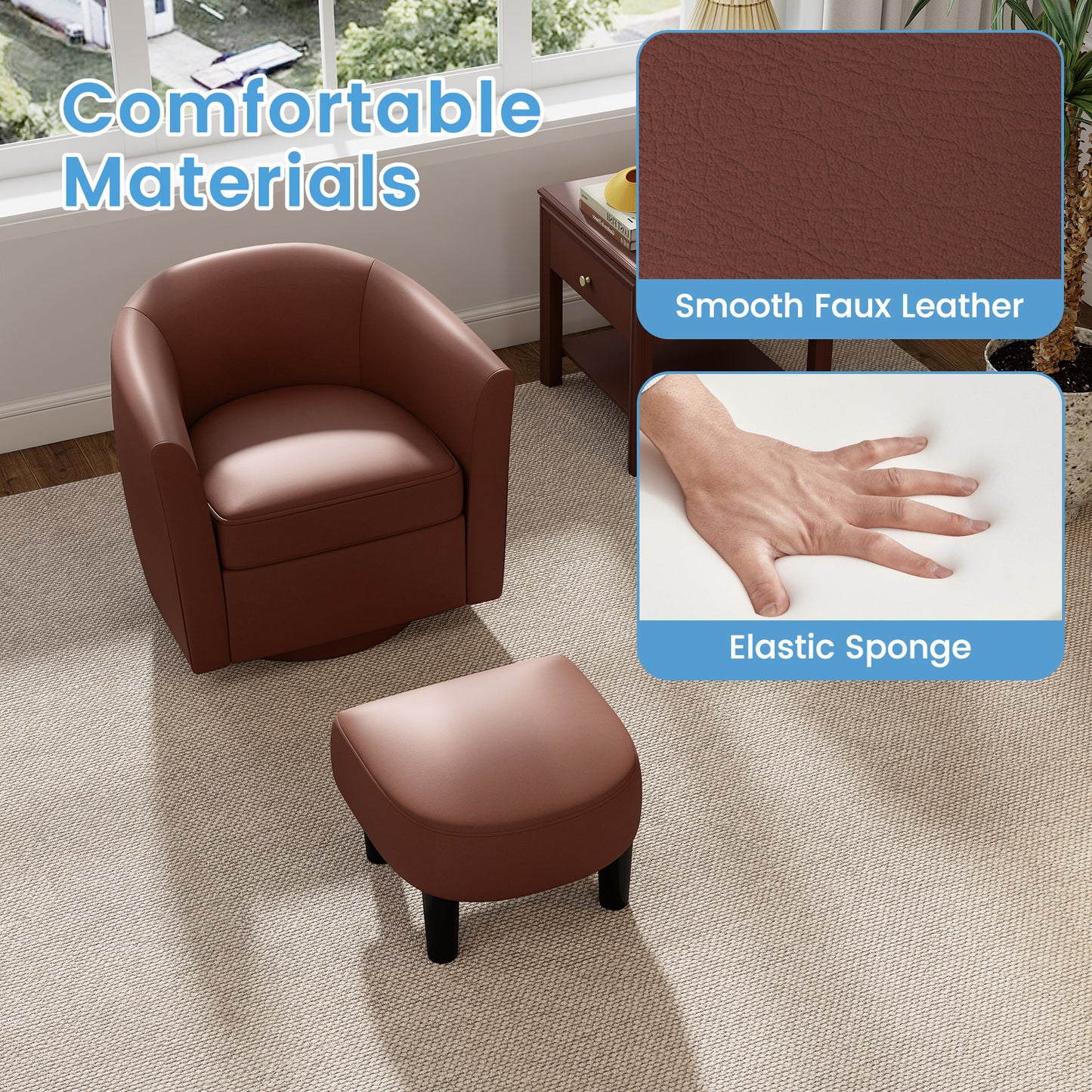 Swivel Accent Chair with Ottoman and Curved Backrest
