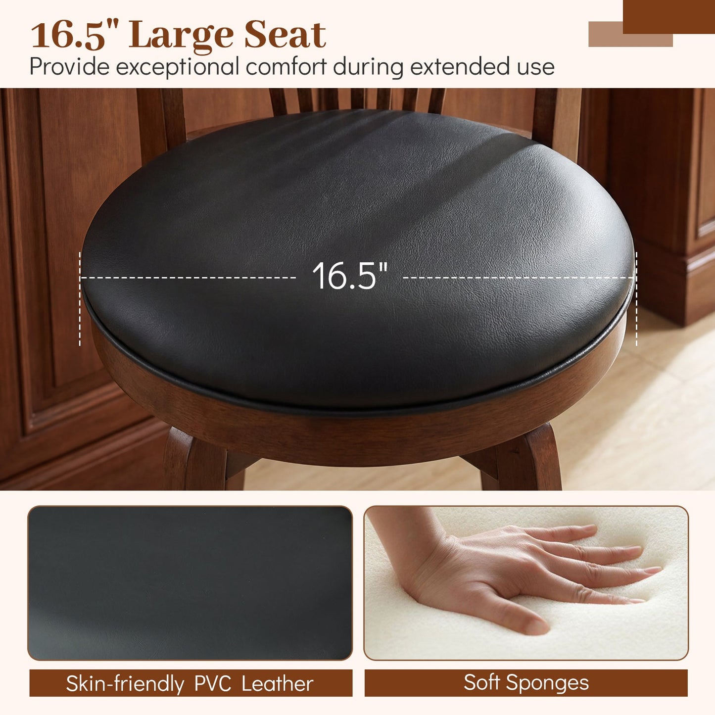 Swivel Bar Stools with Backrests and Wood Frame for Kitchen Island