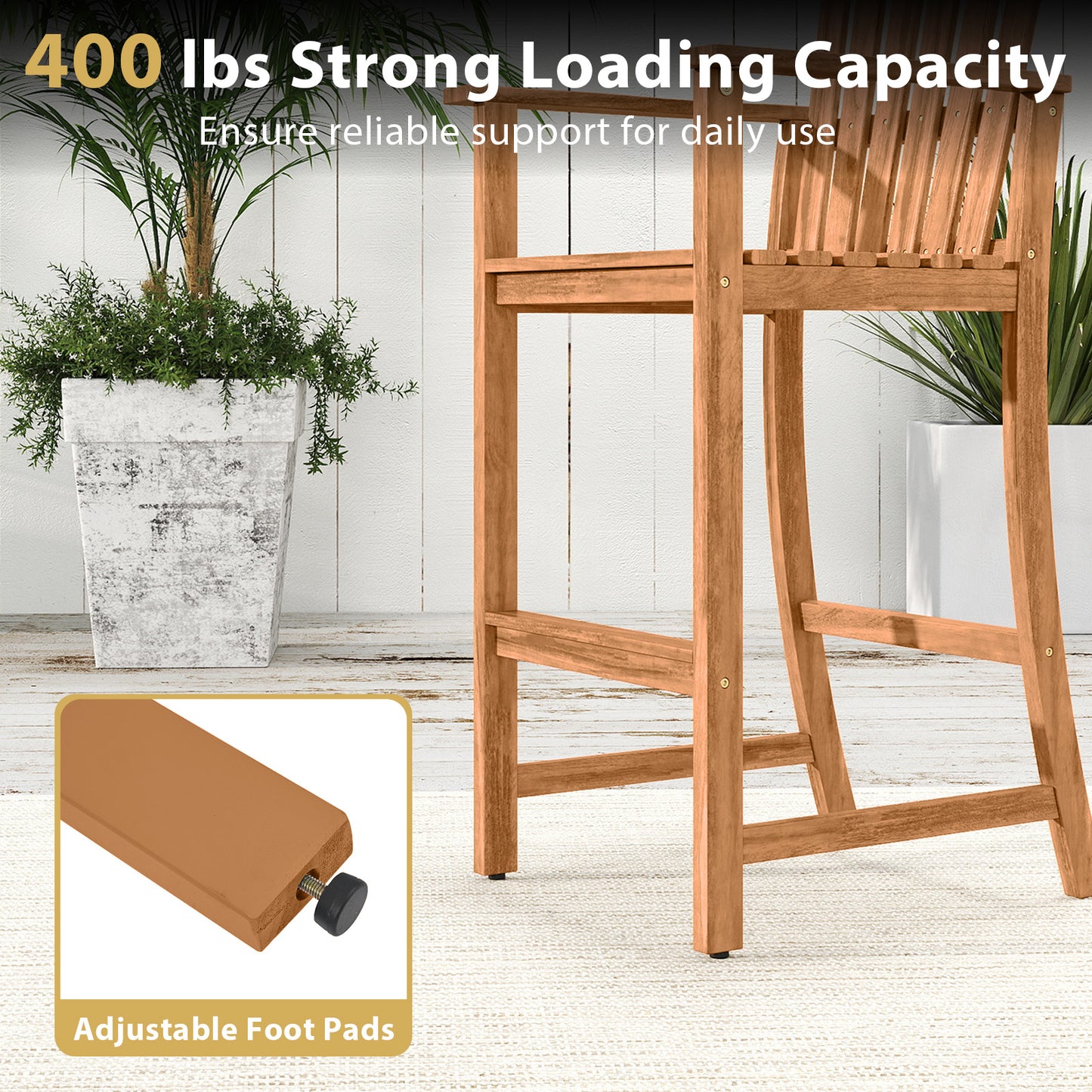 Tall Adirondack Bar Chair with Footrest - Acacia Wood