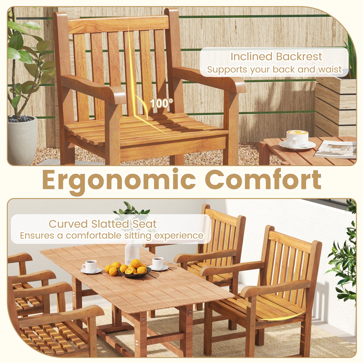 Teak Wood Patio Dining Chair with Slatted Seat