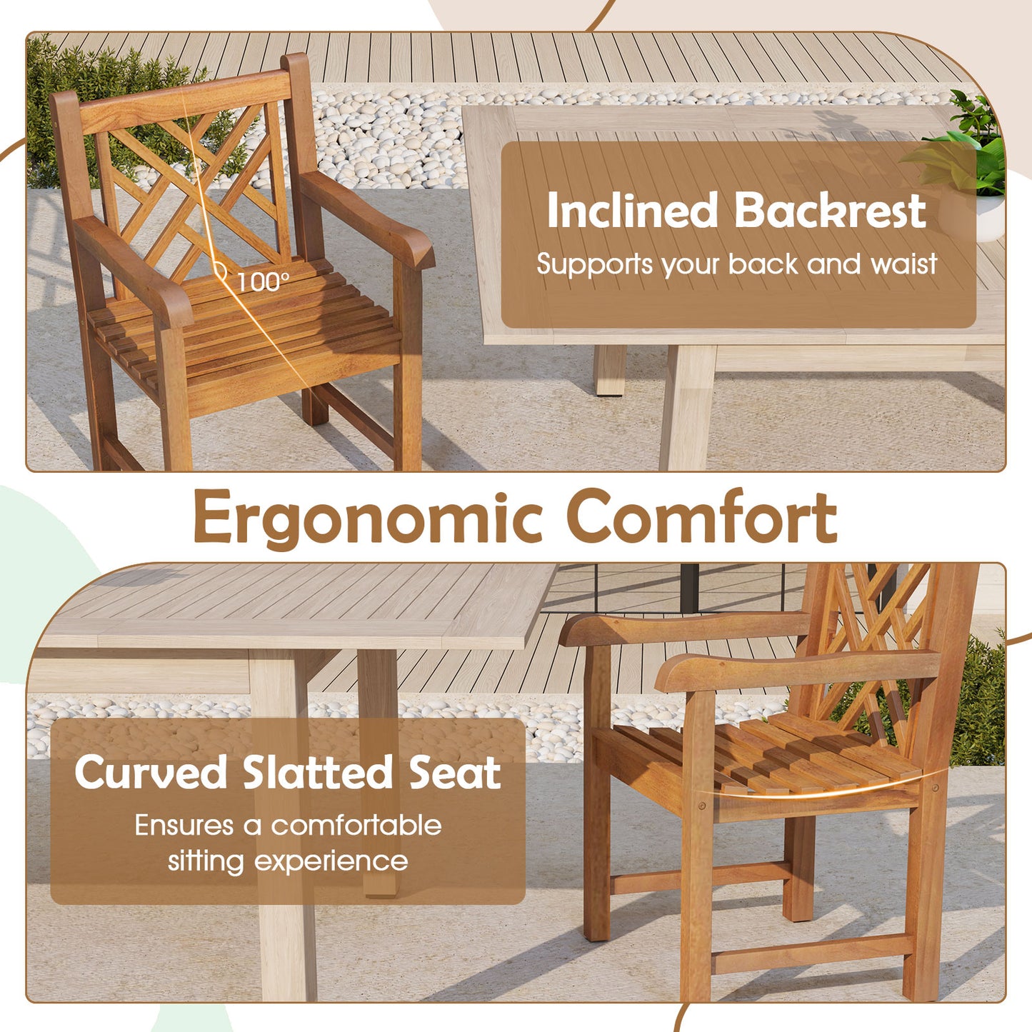 Teak Wood Patio Dining Chair with Slatted Seat