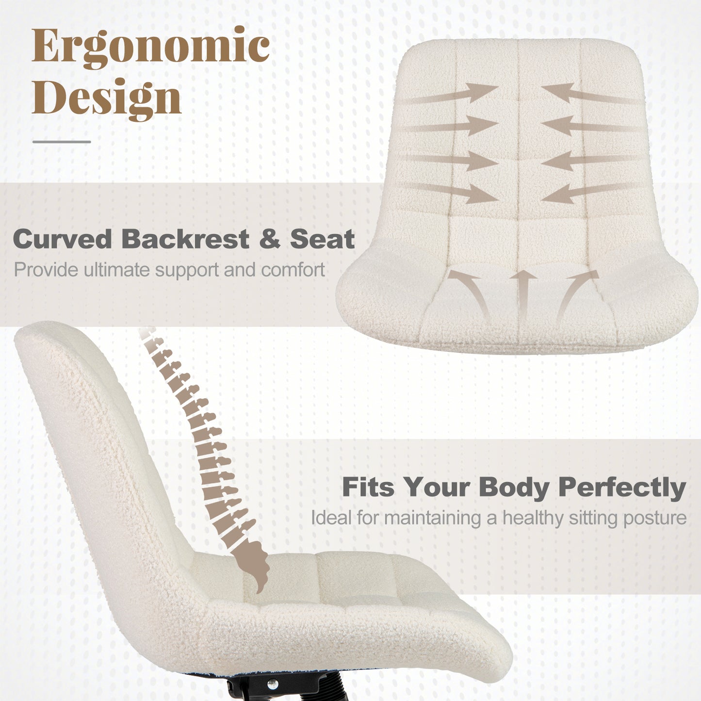 Armless Office Chair with Teddy Fleece and Adjustable Height