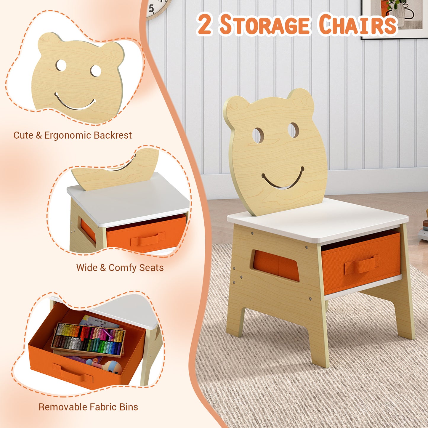 Kids Table and 2 Chairs Set with Reversible Chalkboard