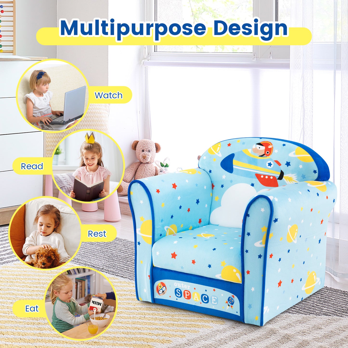 Toddler Sofa Chair with Velvet Fabric Cover