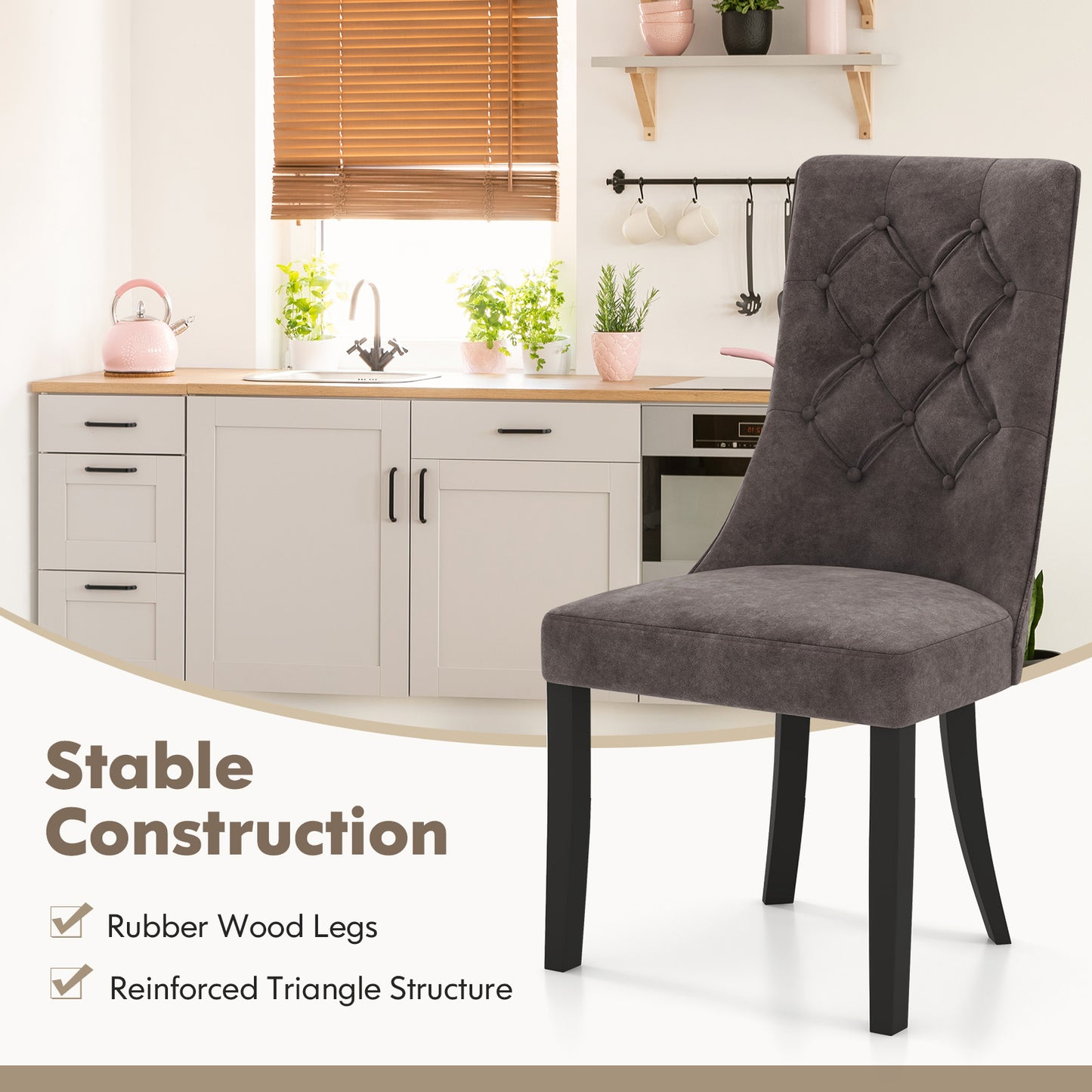 Tufted Dining Chairs Set of 2 with High Backrest