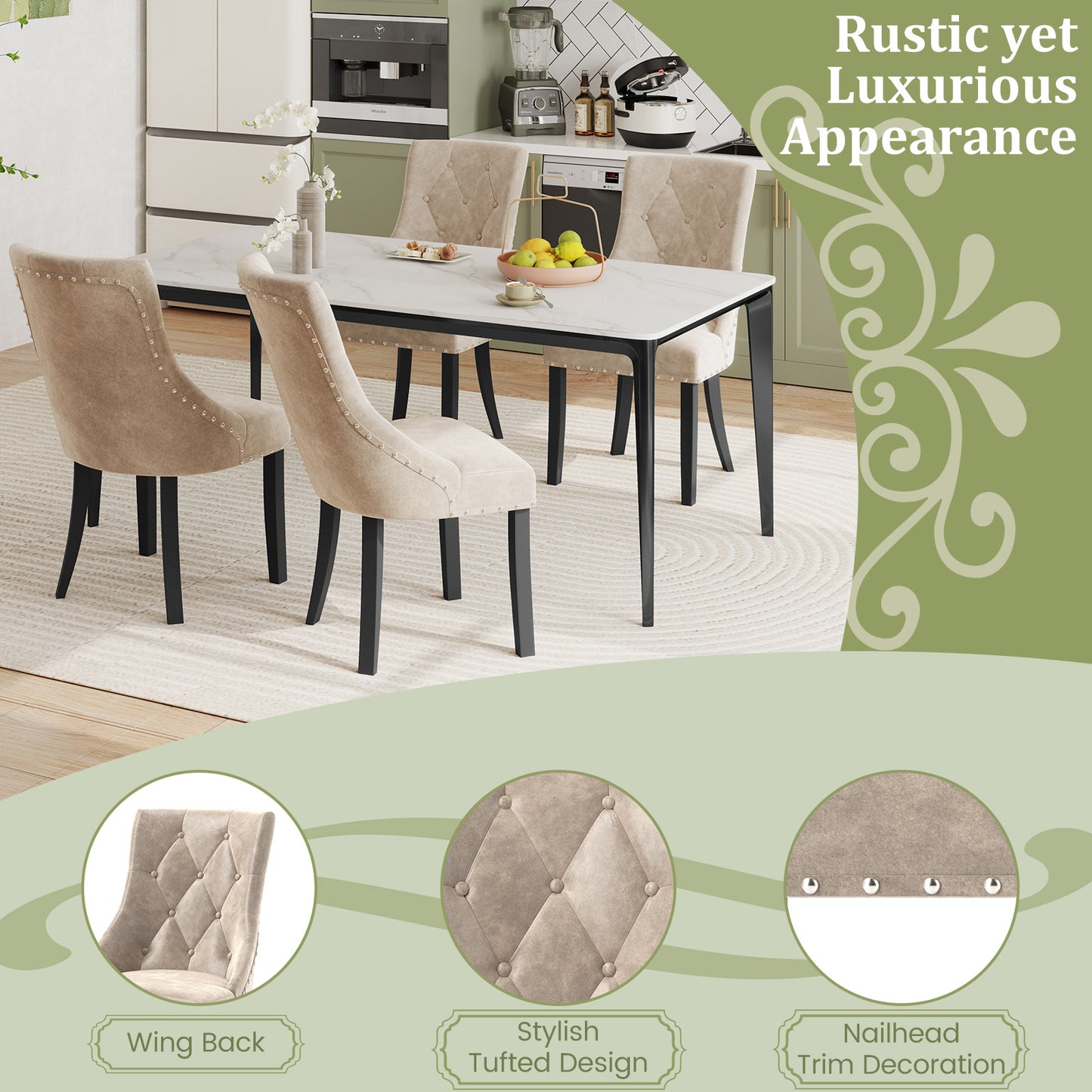 Tufted Wingback Dining Chairs Set of 2 - Light Brown
