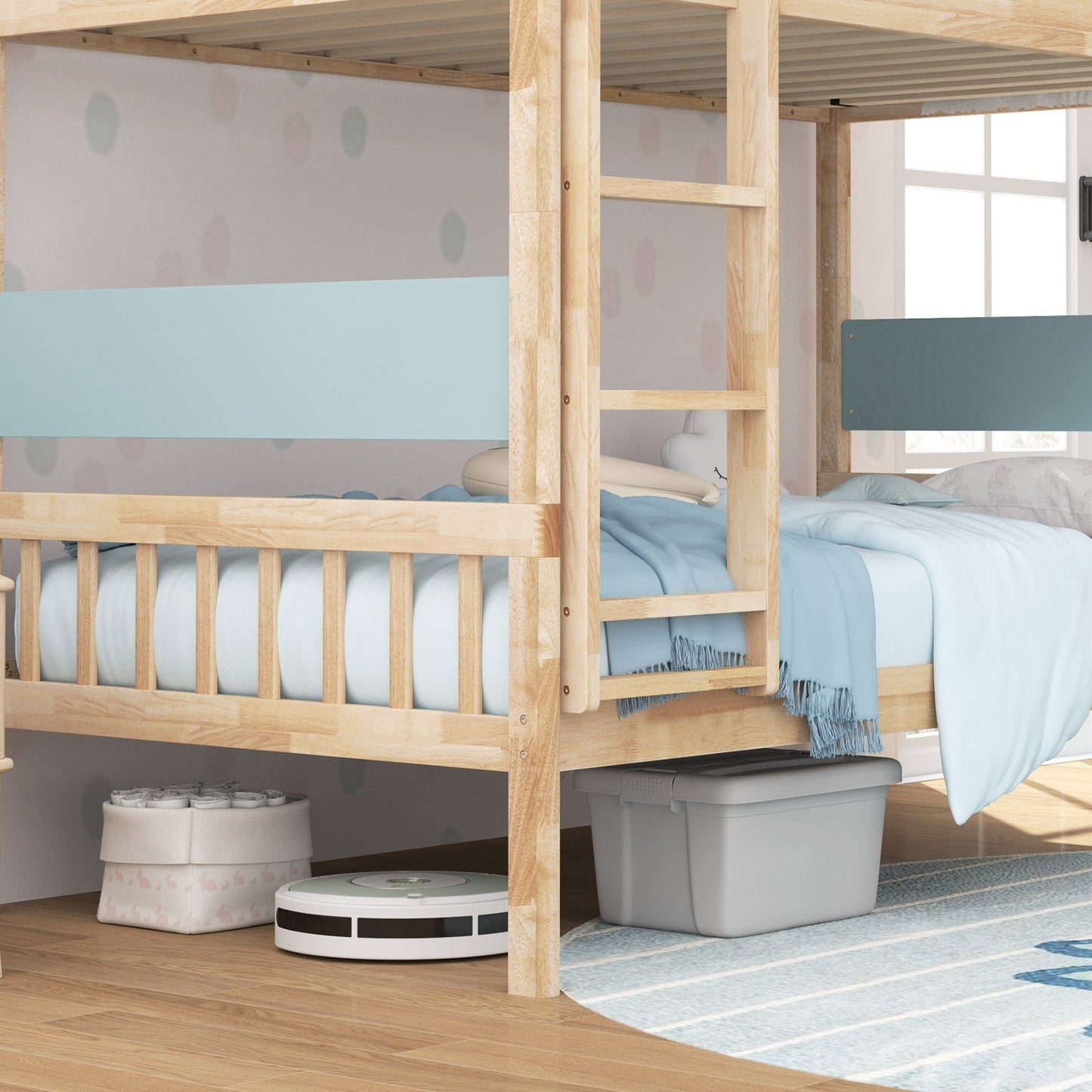 Twin Over Twin Bunk Bed with Ladder and Full-length Guardrails