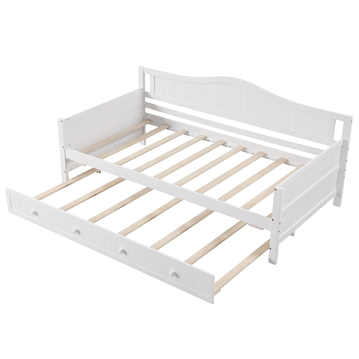 Twin Size Daybed with Trundle and Slats Support on Wheels