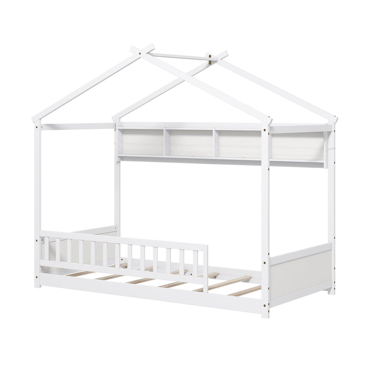 Twin Size House Bed with Storage Shelf and Headboard