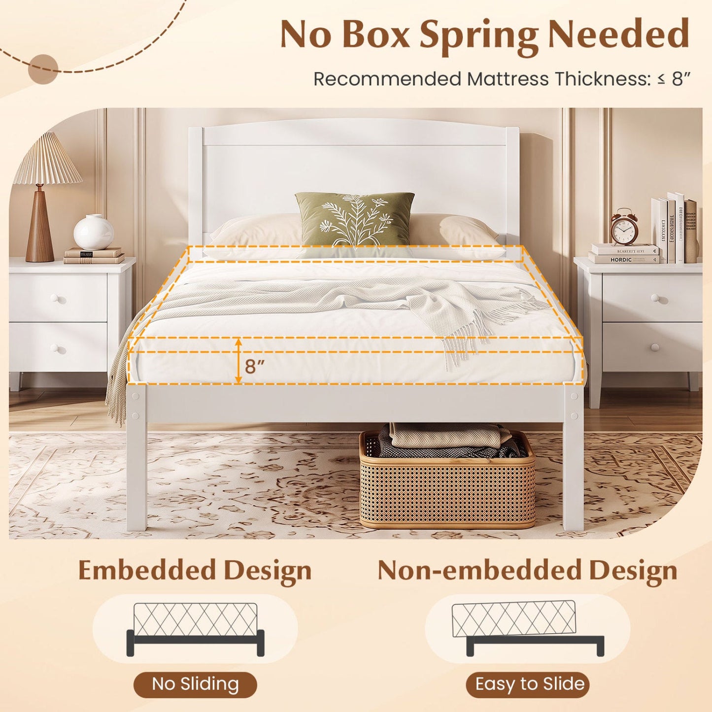 Twin Platform Bed Frame with Curved Headboard