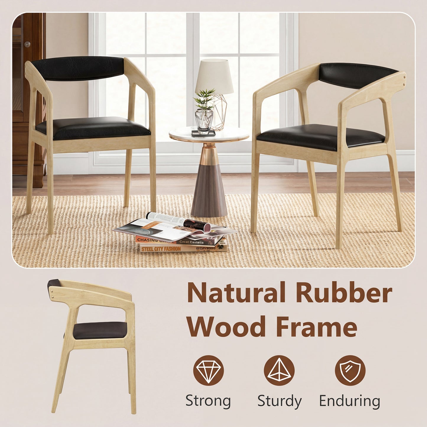 Upholstered Dining Armchairs Set of 2 with Padded Seats