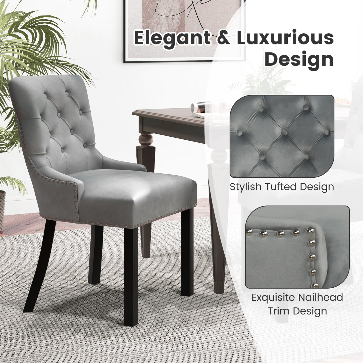 Tufted Wingback Dining Chairs Set of 2 with Nailhead Trim