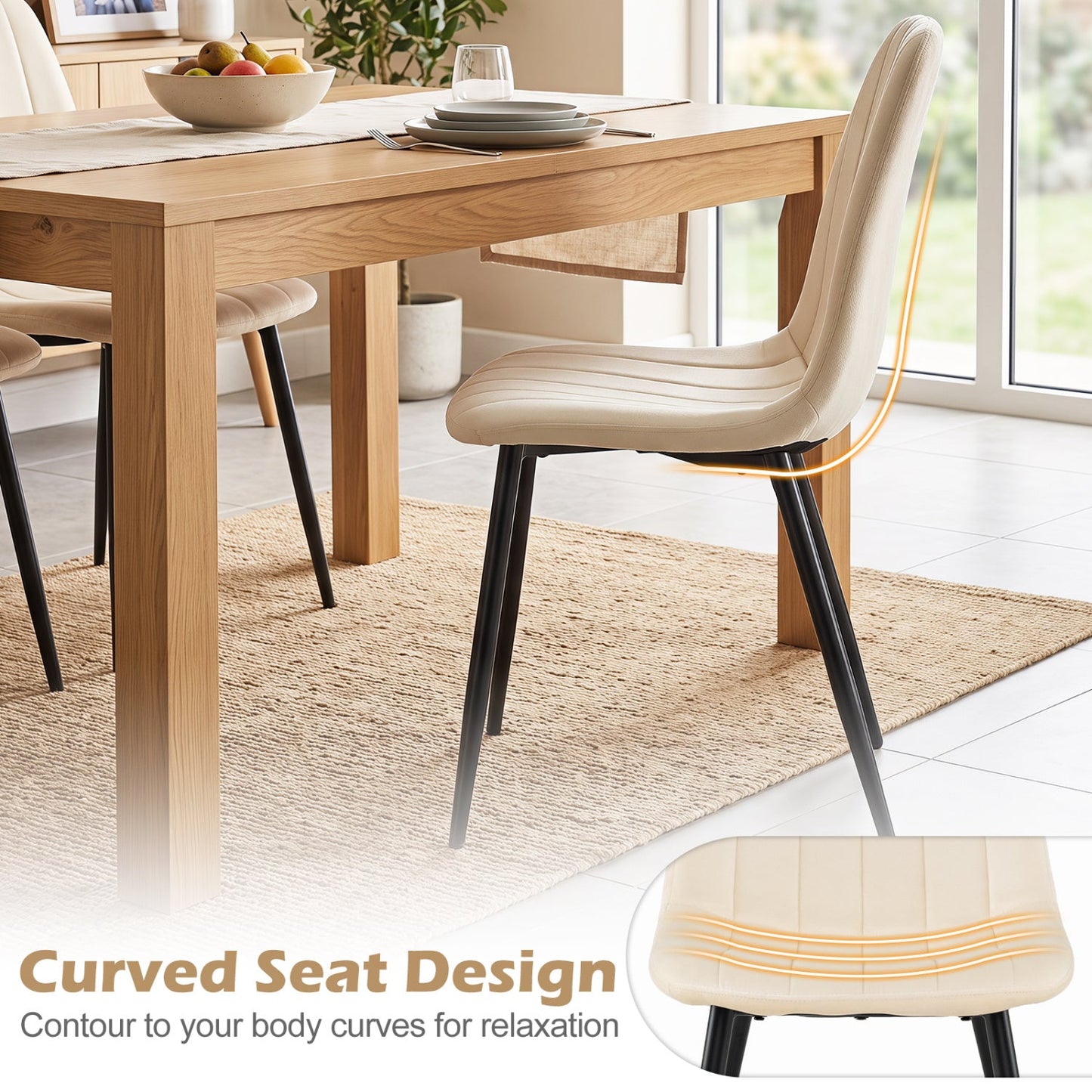 Upholstered Dining Chairs Set of 4 with Metal Legs
