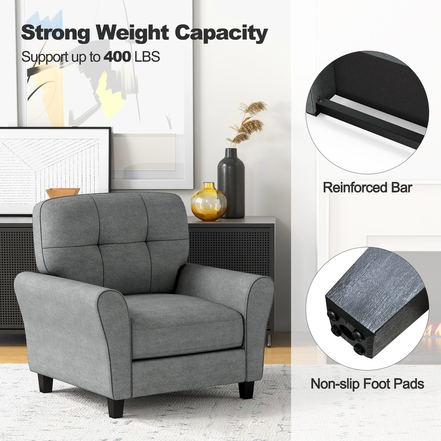 Upholstered Accent Chair with Rubber Wood Legs
